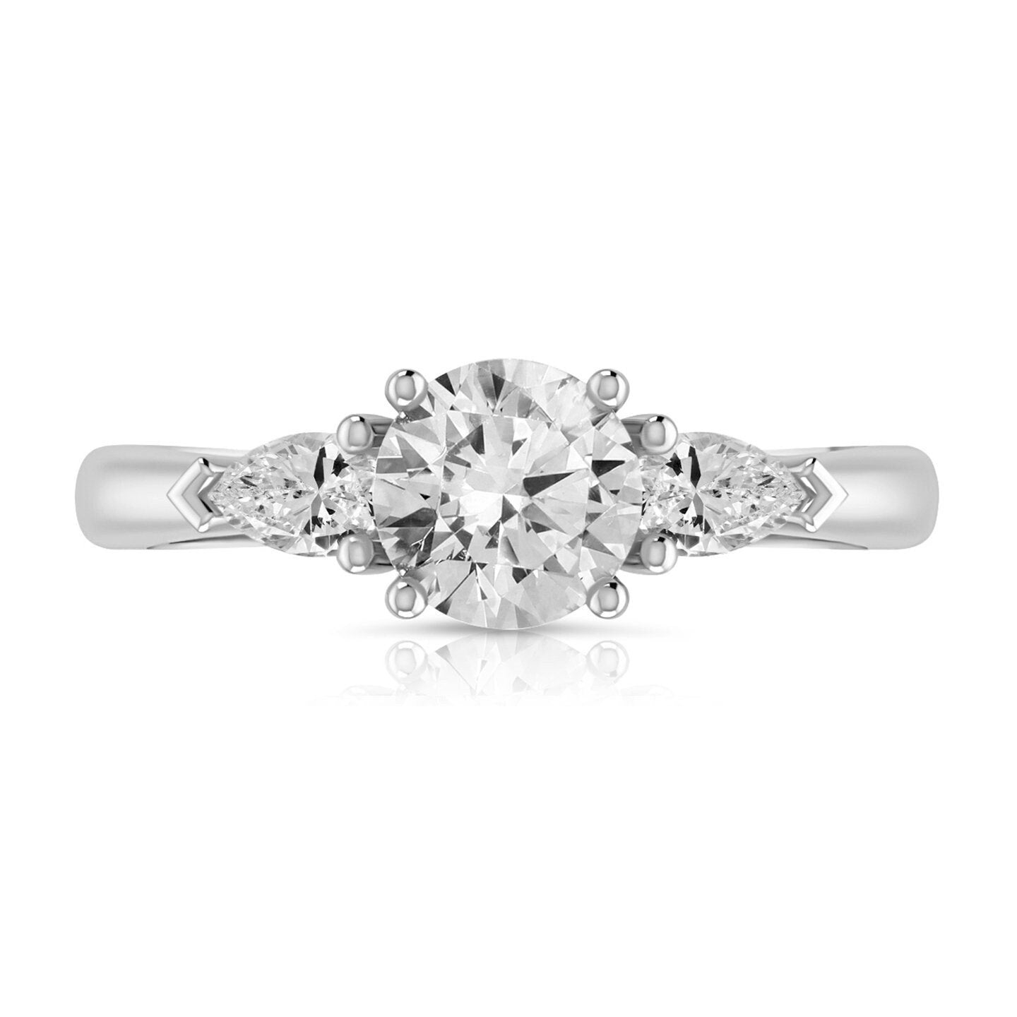 1.5ct Round Pear Shape cut Designer 3 Stone Simulated Diamond Engagement Wedding Ring 14k White Gold