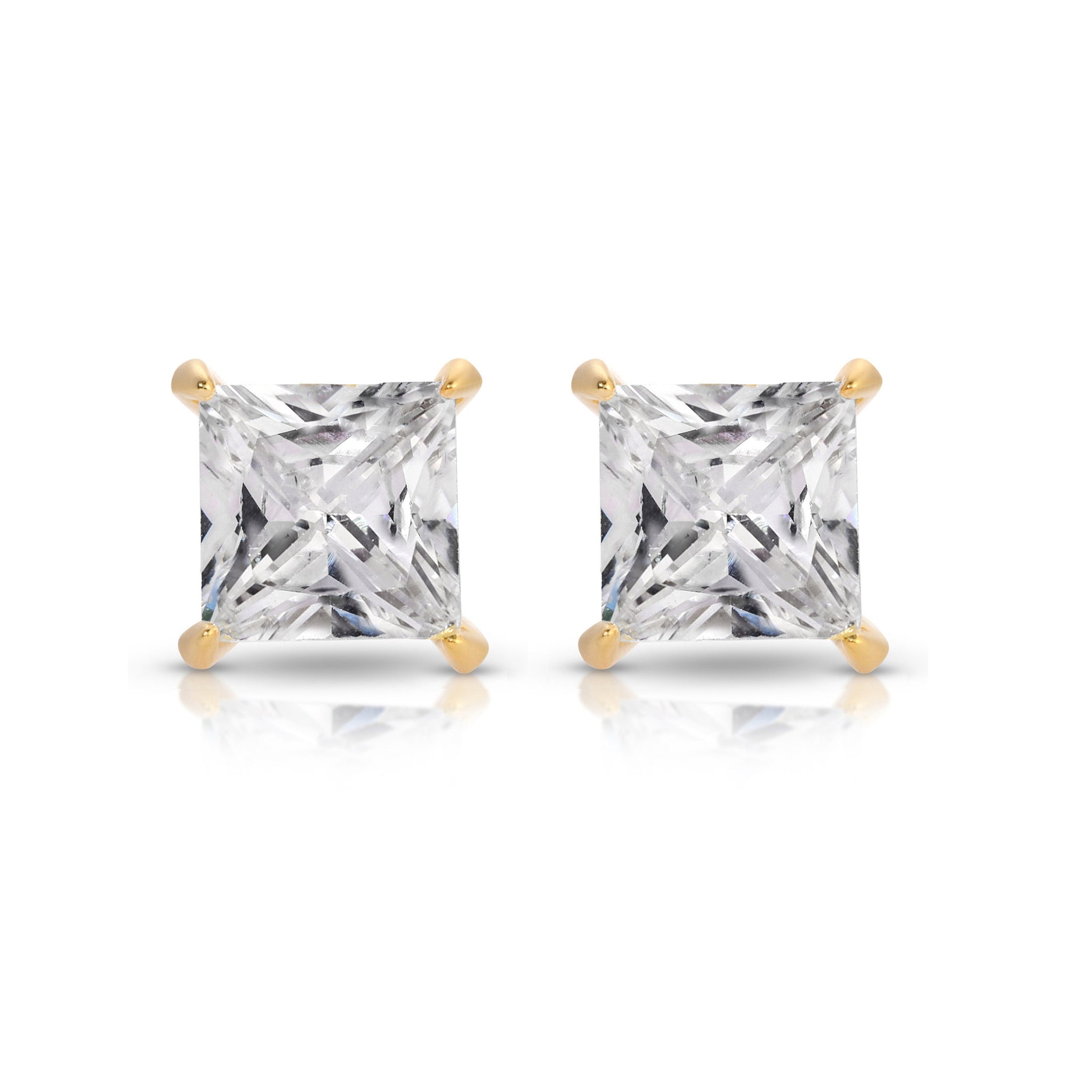 0.75ct Princess cut Designer Moissanite D VVS1 Studs 14K Yellow Gold Earrings Push Back - Anniversary Earrings - Gift For Her