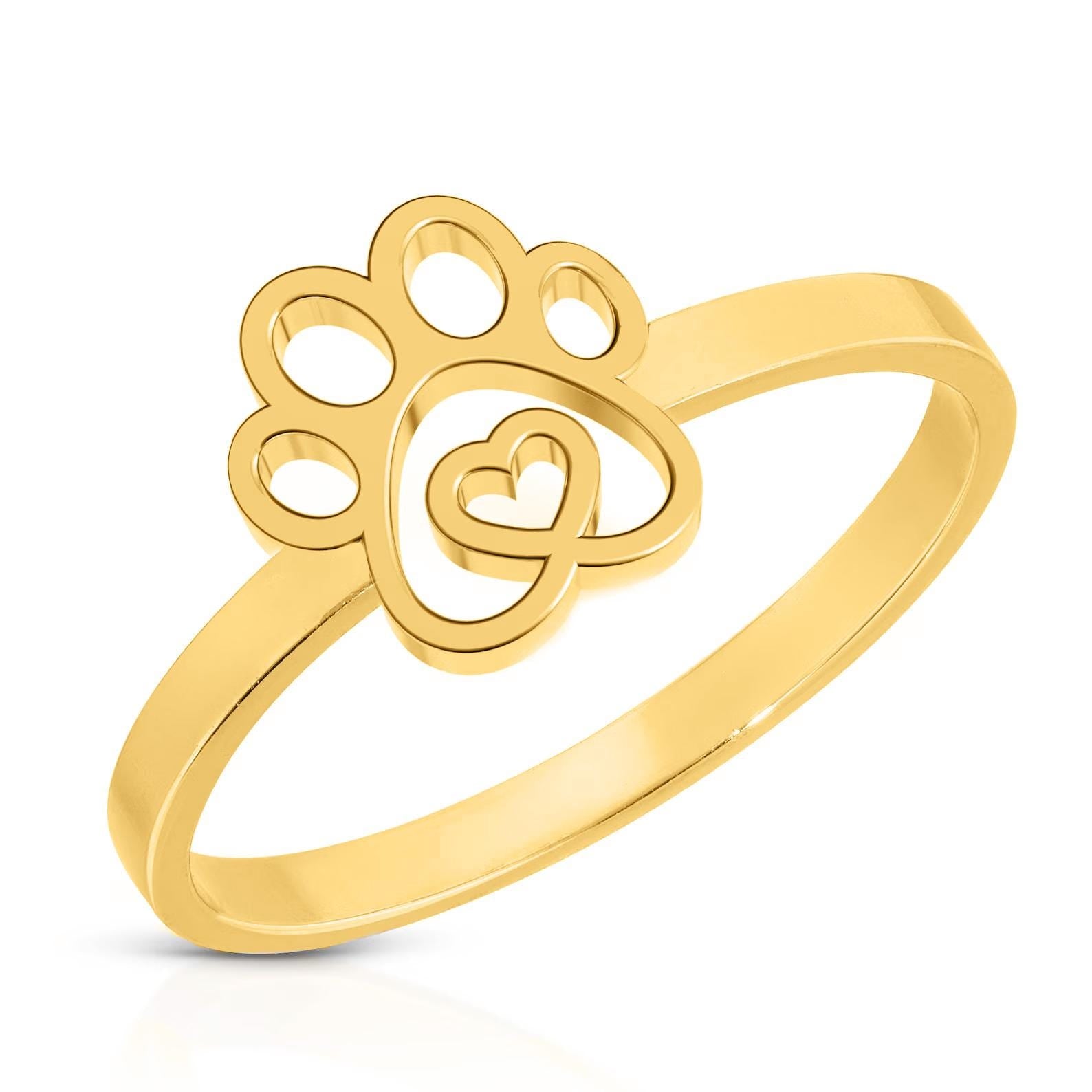 Pet Paw Ring - 14K Solid Gold Pet Pawprint Ring - Personalized Pet Lover Gift - Solid Gold Paw Print Band - Solid Gold Pet Pawprint Ring