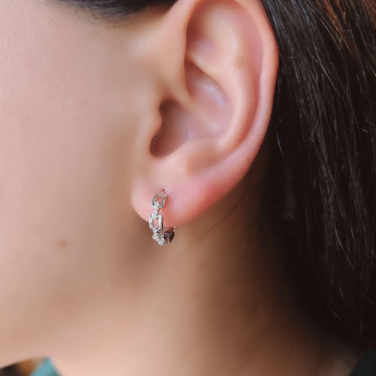 Silver Chain Hoop Earrings - Link Hoop Earrings by RayaRose - Perfect for Everyday Wear - Link Style Silver Hoops - Chain Shape Earrings