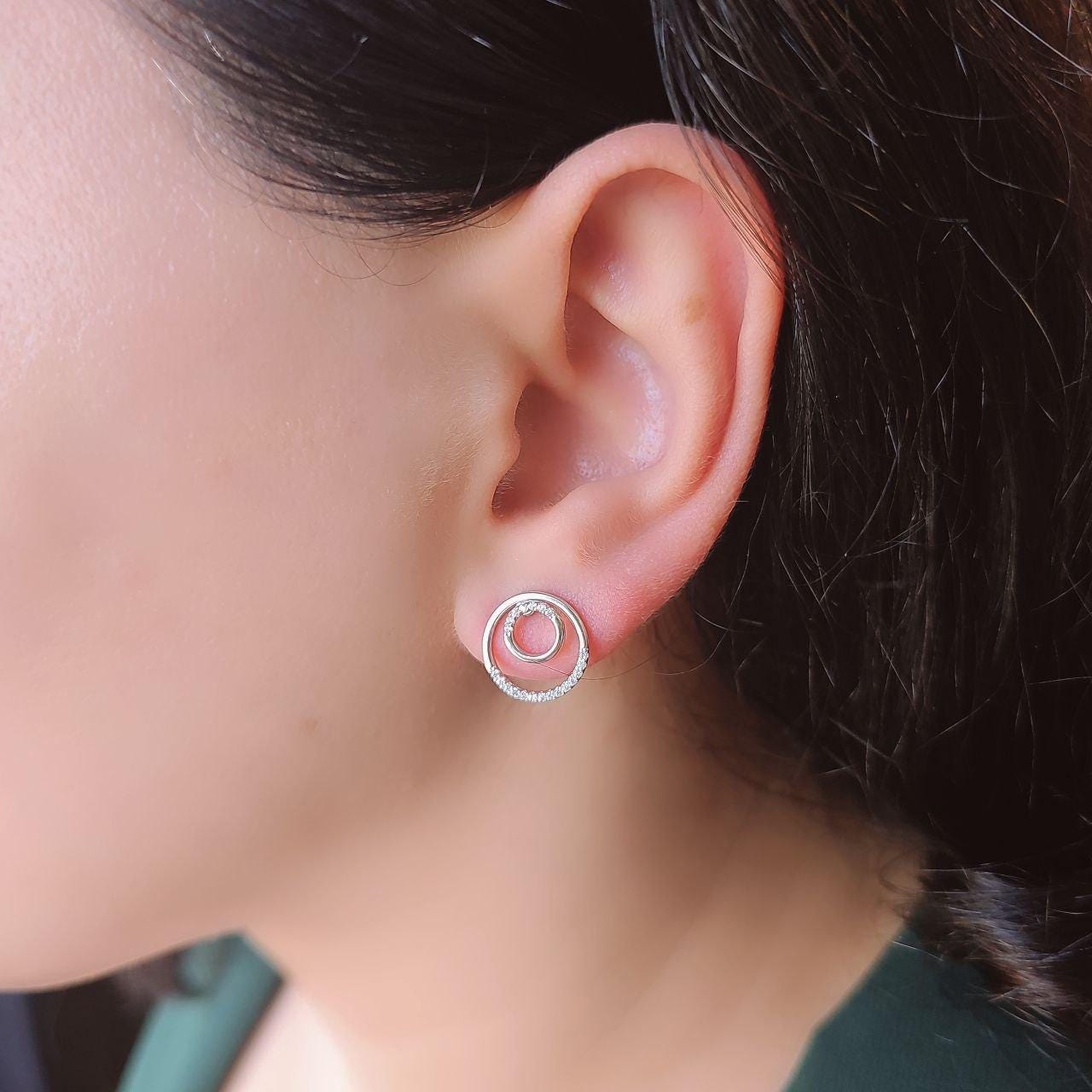 Silver Stud Circular Earrings - Anniversary Gift - 925 Sterling Silver Stud Earrings - Push Back Earrings