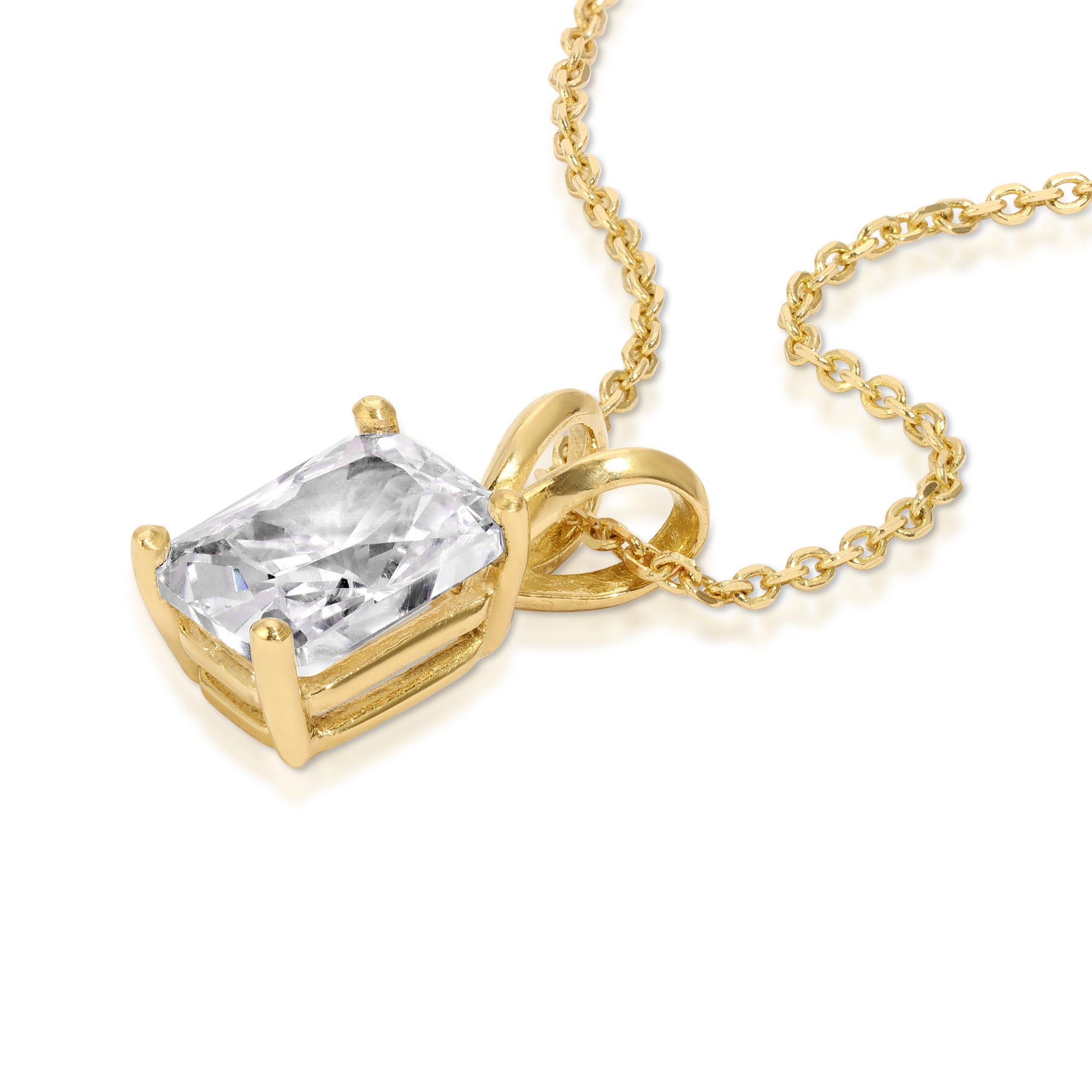 2.5 Ct Emerald Cut Solitaire Designer Genuine Flawless Clear Simulated Diamond 14K Yellow Gold Pendant with 18" Chain