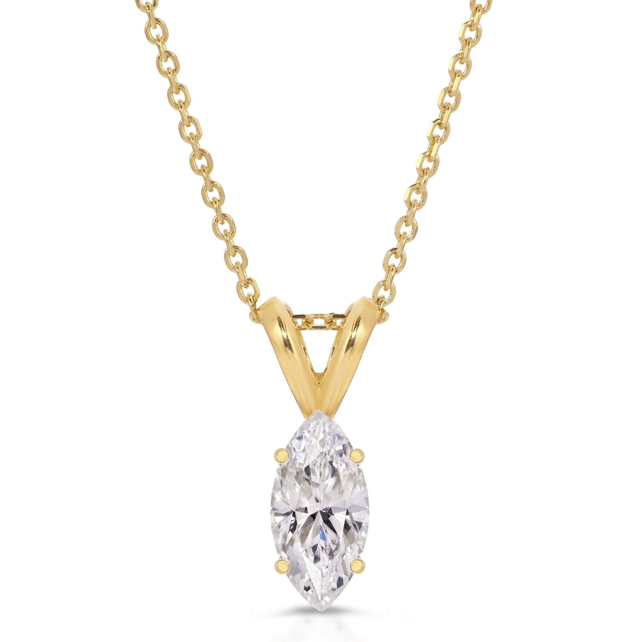 1.5 Ct Brilliant Marquise Cut Solitaire Designer Genuine Flawless Clear Simulated Diamond 14K Yellow Gold Pendant with 16" Chain