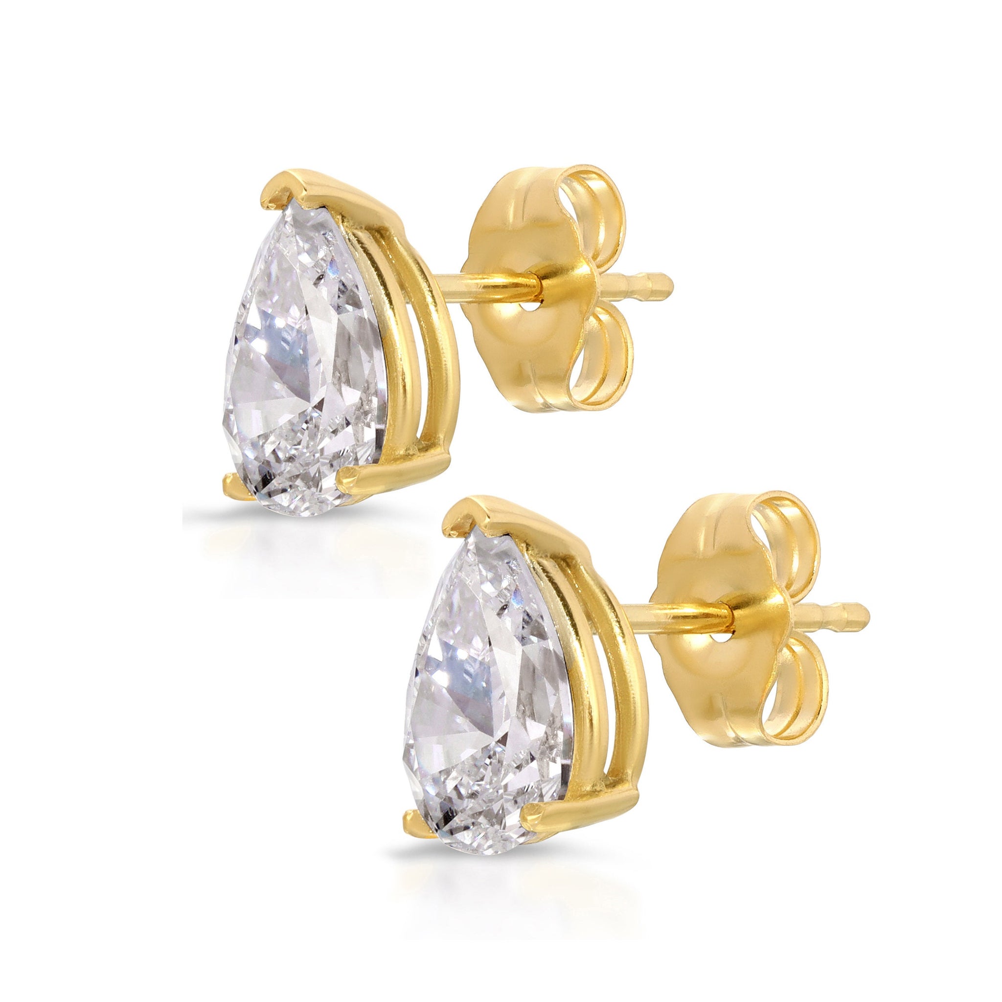 1.5 ct Brilliant Pear Cut Studs Designer Genuine Flawless Clear Simulated Diamond 14K Yellow Gold Earrings Push  Back