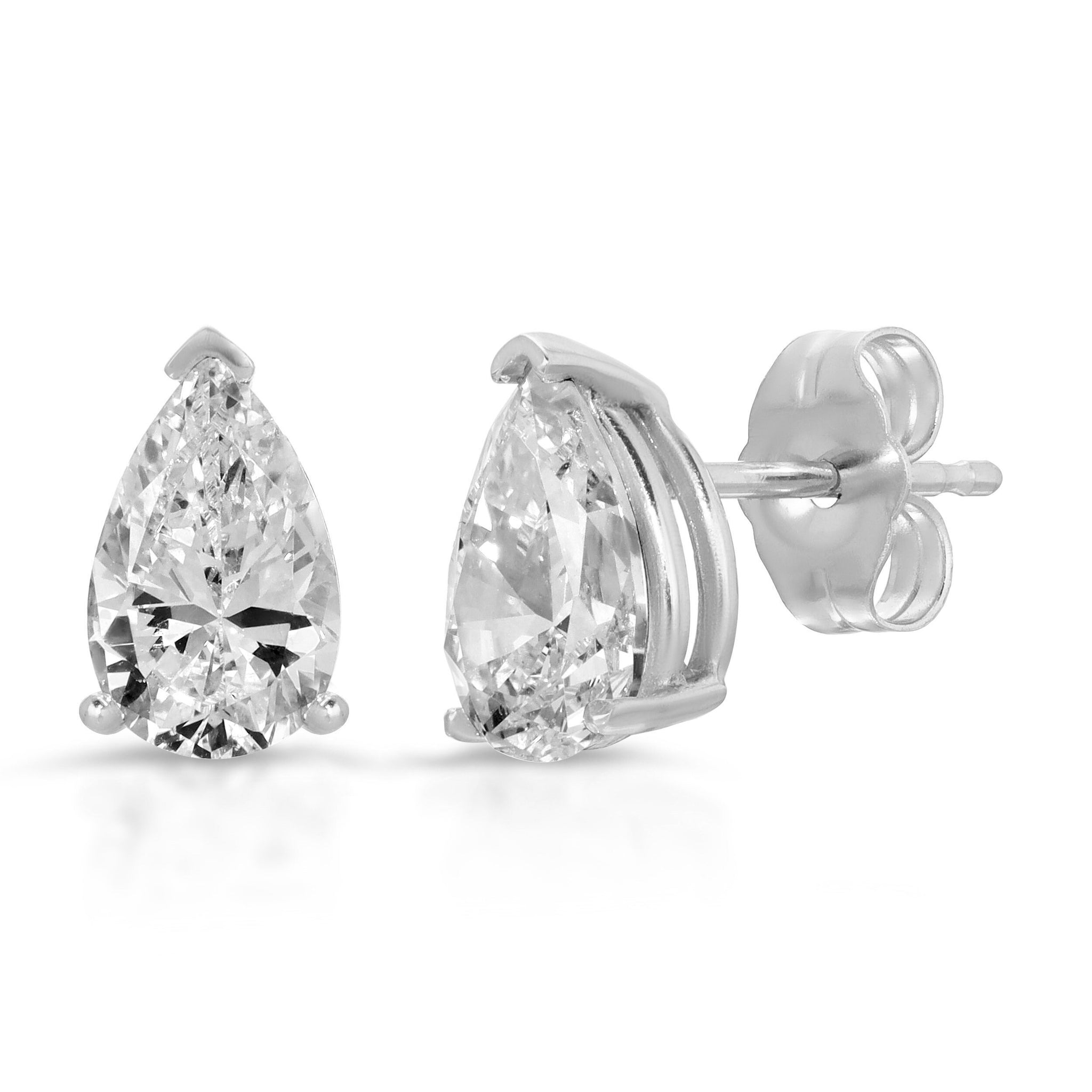 3 Ct Brilliant Pear Cut Studs Designer Genuine Flawless Clear Simulated Diamond 14K White Gold Earrings Push Back