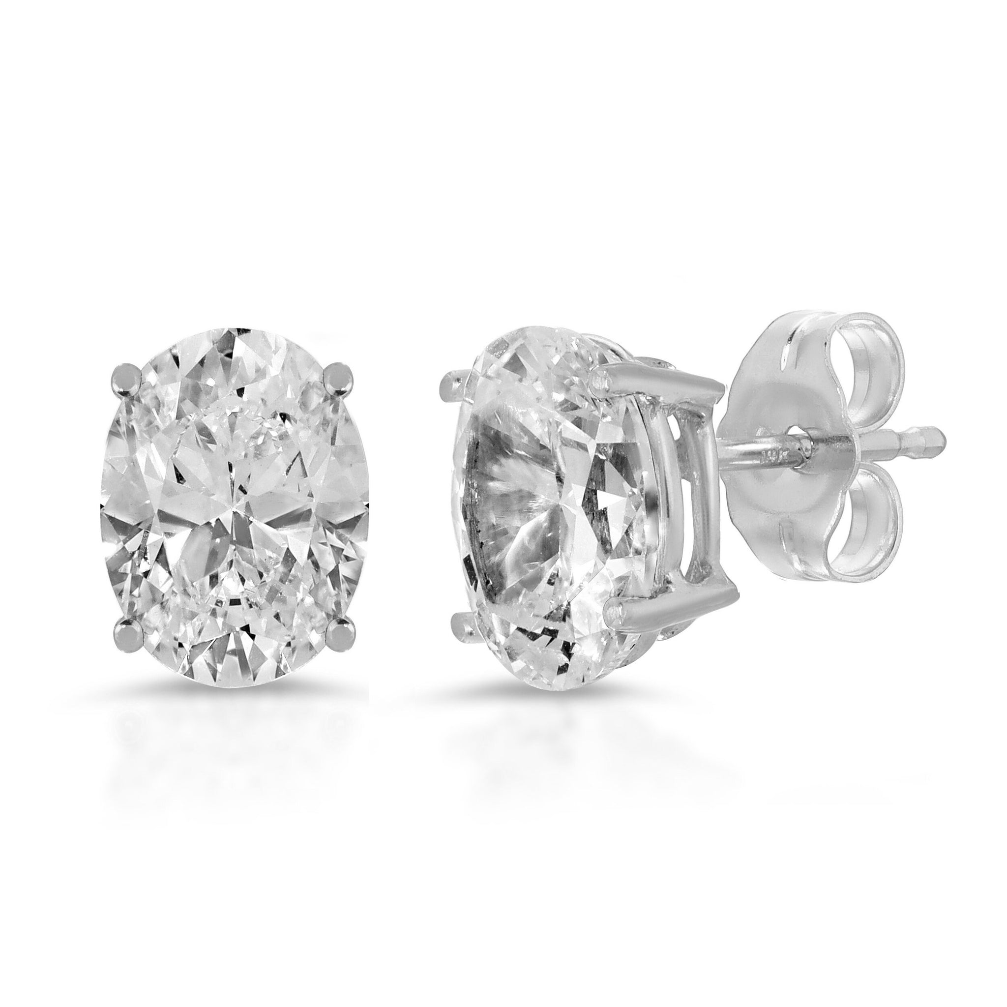 1 ct Brilliant Oval Cut Studs Designer Genuine Flawless Clear Simulated Diamond 14K White Gold Earrings Push  Back