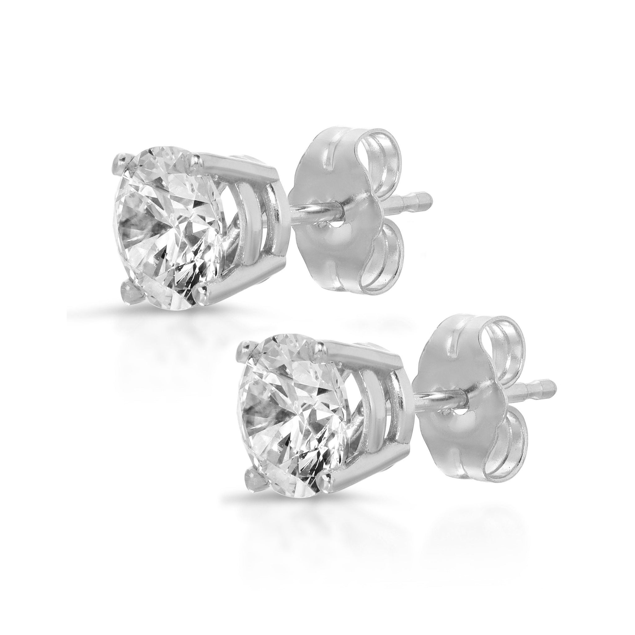 4ct Brilliant Round Cut Studs Designer Genuine Flawless Clear Simulated Diamond 14K White Gold Earrings Push Back