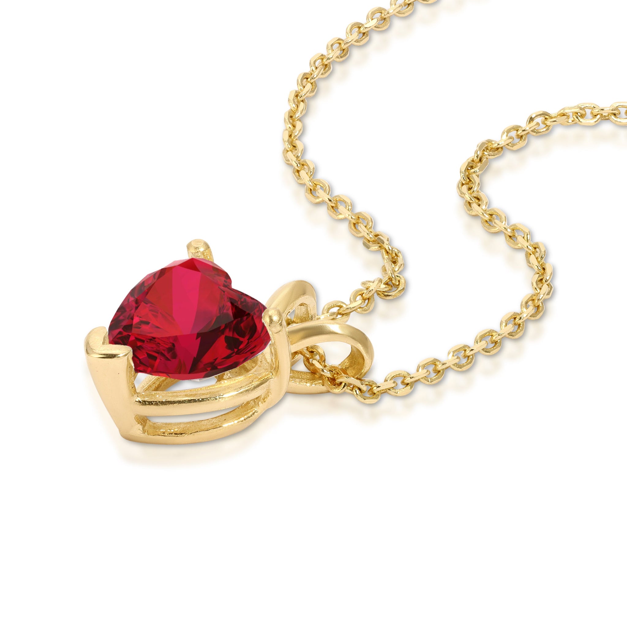 0.5 Ct Heart Brilliant Cut Ideal VSS1 Simulated Red Ruby Pendant Necklace Bridal 18" Chain 14k Solid Yellow Gold