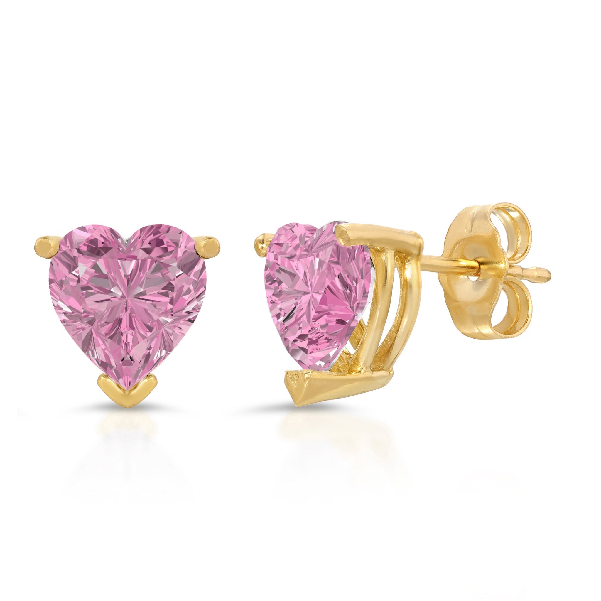 3 Ct Brilliant Heart Cut Solitaire Studs Ideal VSS1 Pink Simulated Diamond Earrings 14k Solid Yellow Gold Push Back