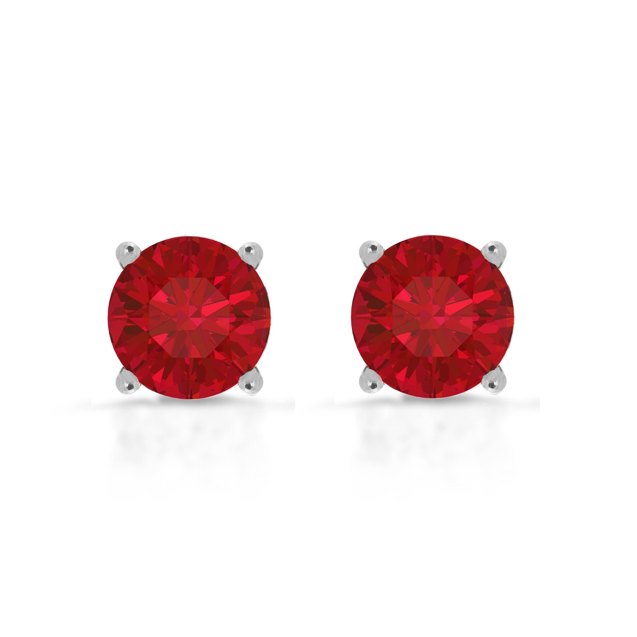 1.50ct Brilliant Round Cut Studs Designer Genuine Flawless Red Ruby Simulated Diamond 14K White Gold Earrings Push back