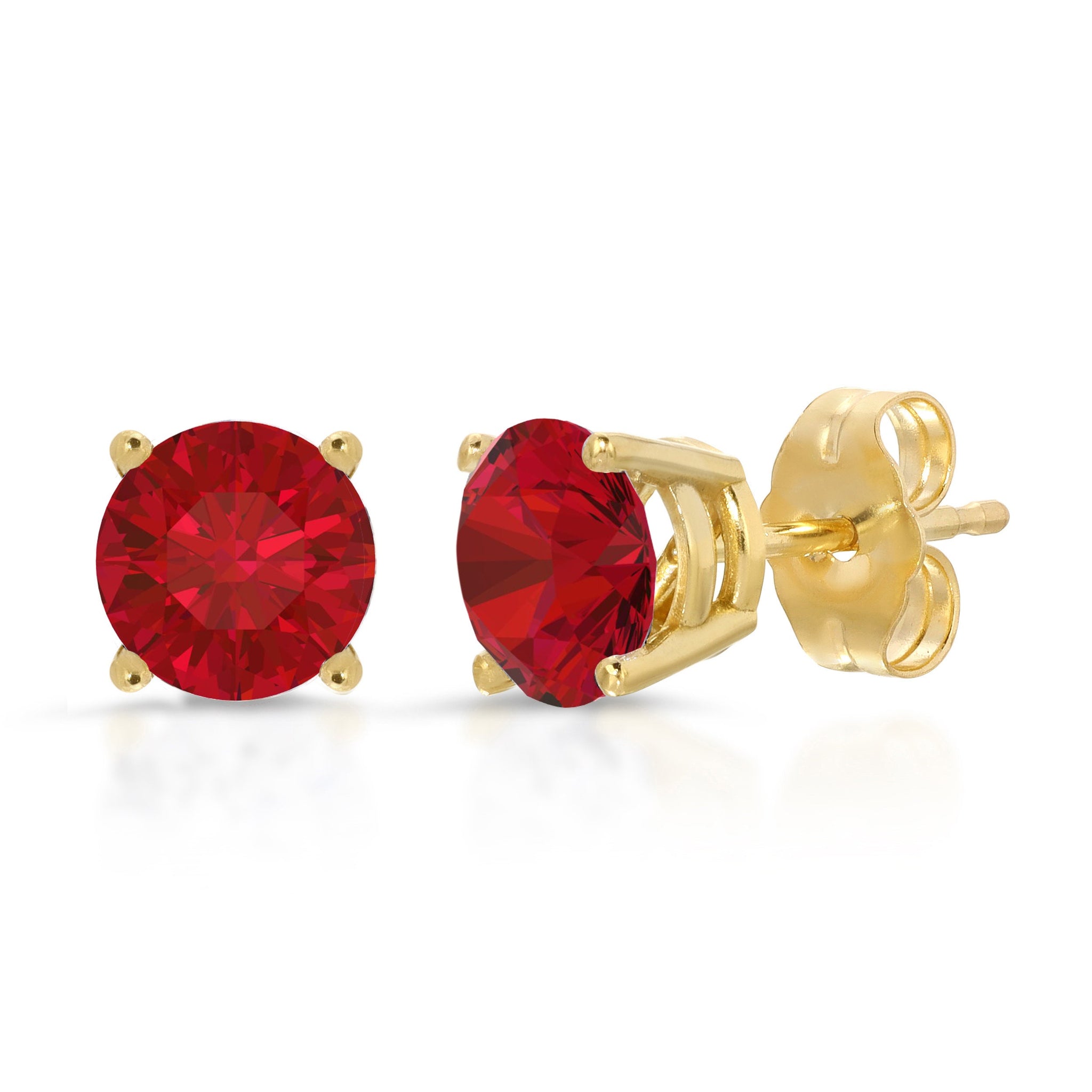 2 ct Brilliant Round Cut Studs Designer Genuine Flawless Red Ruby Simulated Diamond 14K Yellow Gold Earrings Push Back