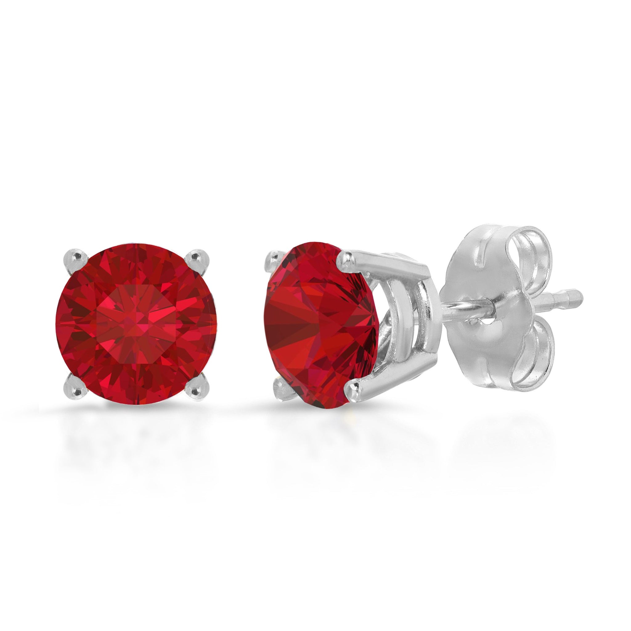 4ct Brilliant Round Cut Studs Designer Genuine Flawless Red Ruby Simulated Diamond 14K White Gold Earrings Push Back