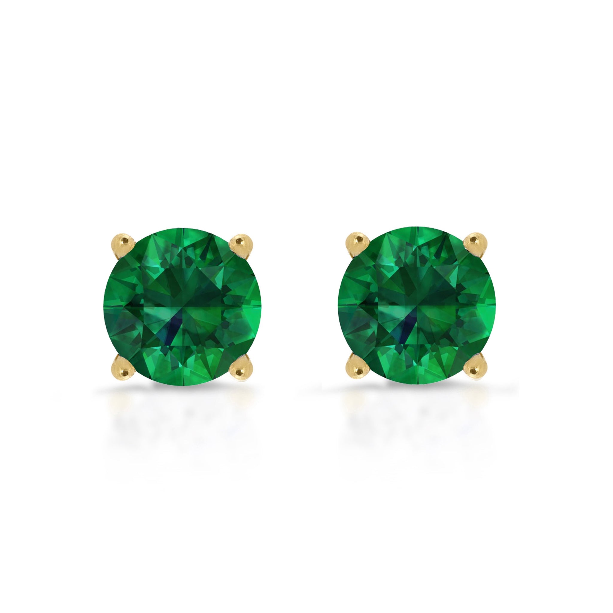 0.50ct Brilliant Round Cut Studs Designer Genuine Flawless Green Emerald Simulated Diamond 14K Yellow Gold Earrings Push back