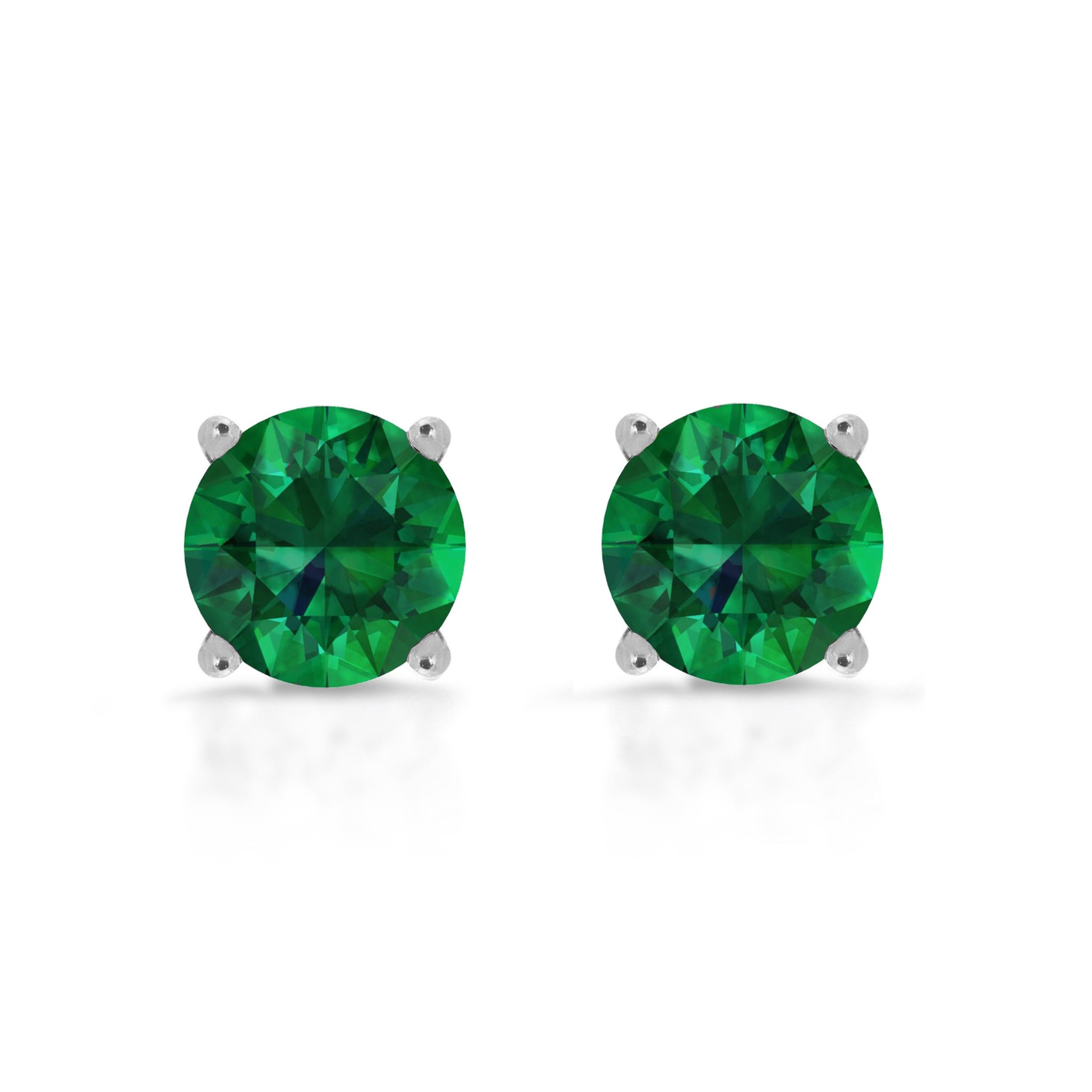 4ct Brilliant Round Cut Studs Designer Genuine Flawless Green Emerald Simulated Diamond 14K White Gold Earrings Push Back