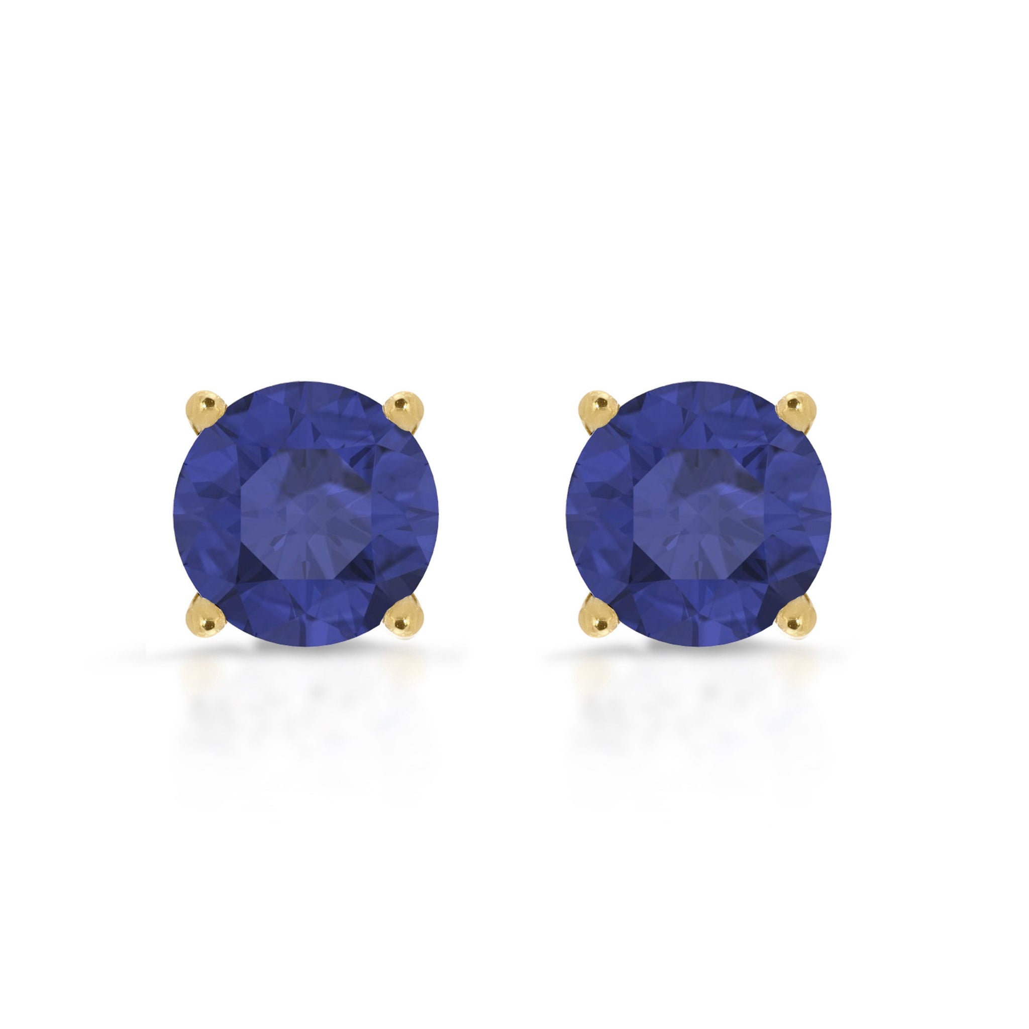 0.50ct Brilliant Round Cut Studs Designer Genuine Flawless Blue Sapphire Simulated Diamond 14K Yellow Gold Earrings Push back