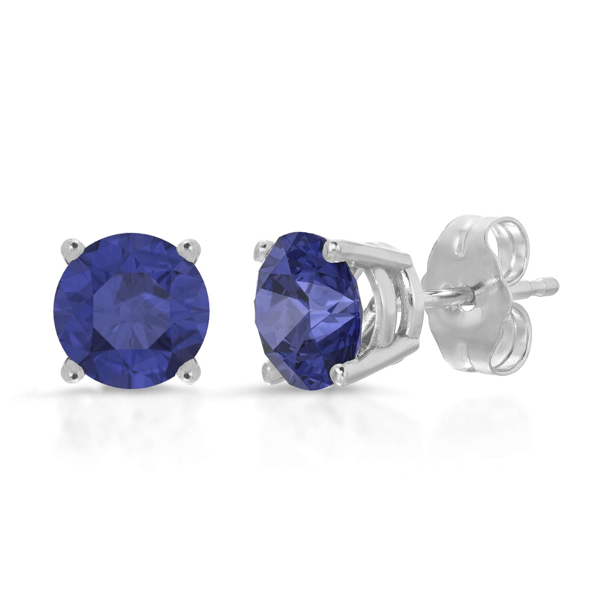 1.50ct Brilliant Round Cut Studs Designer Genuine Flawless Blue Sapphire Simulated Diamond 14K white Gold Earrings Push back