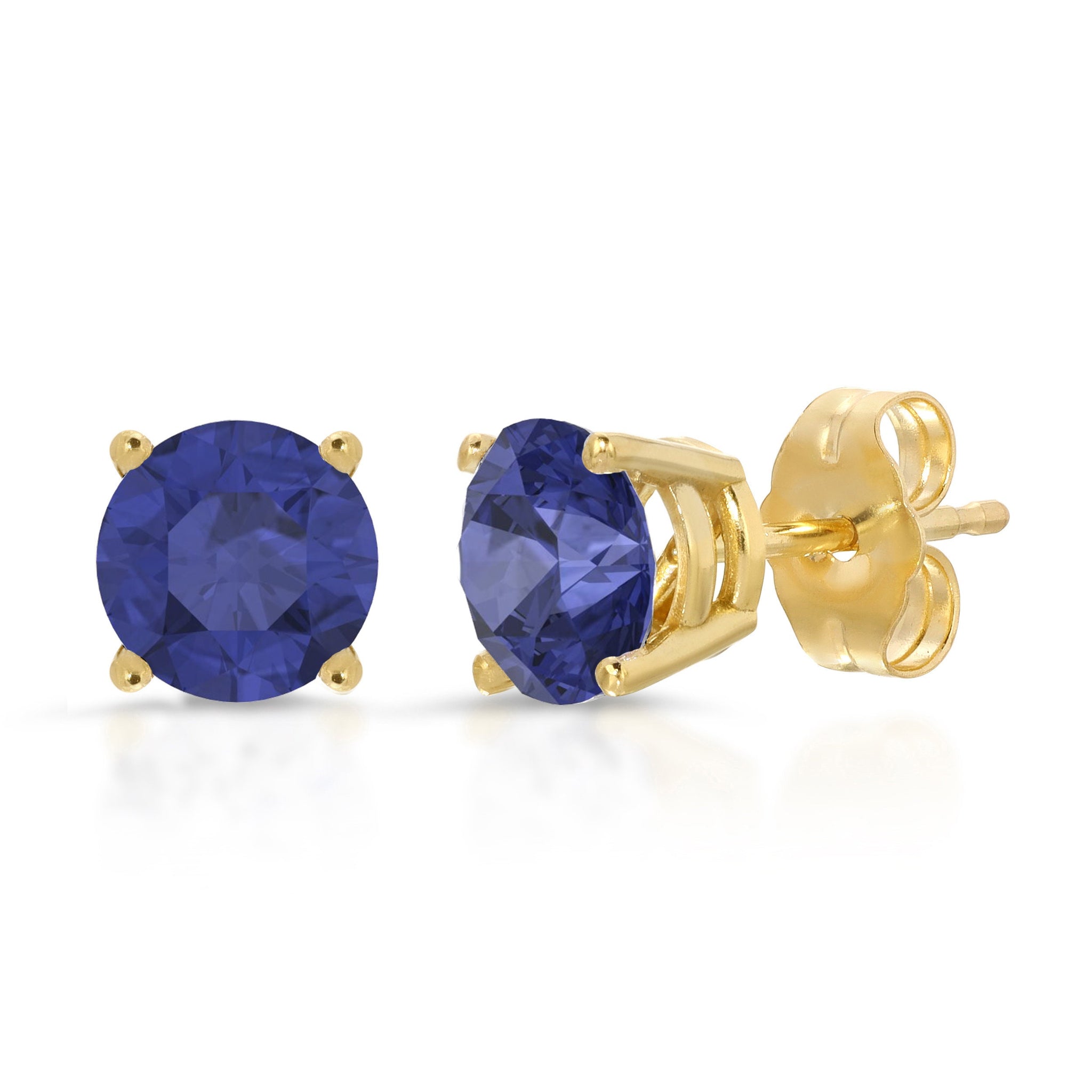 4ct Brilliant Round Cut Studs Designer Genuine Flawless Blue Sapphire Simulated Diamond 14K Yellow Gold Earrings Push Back