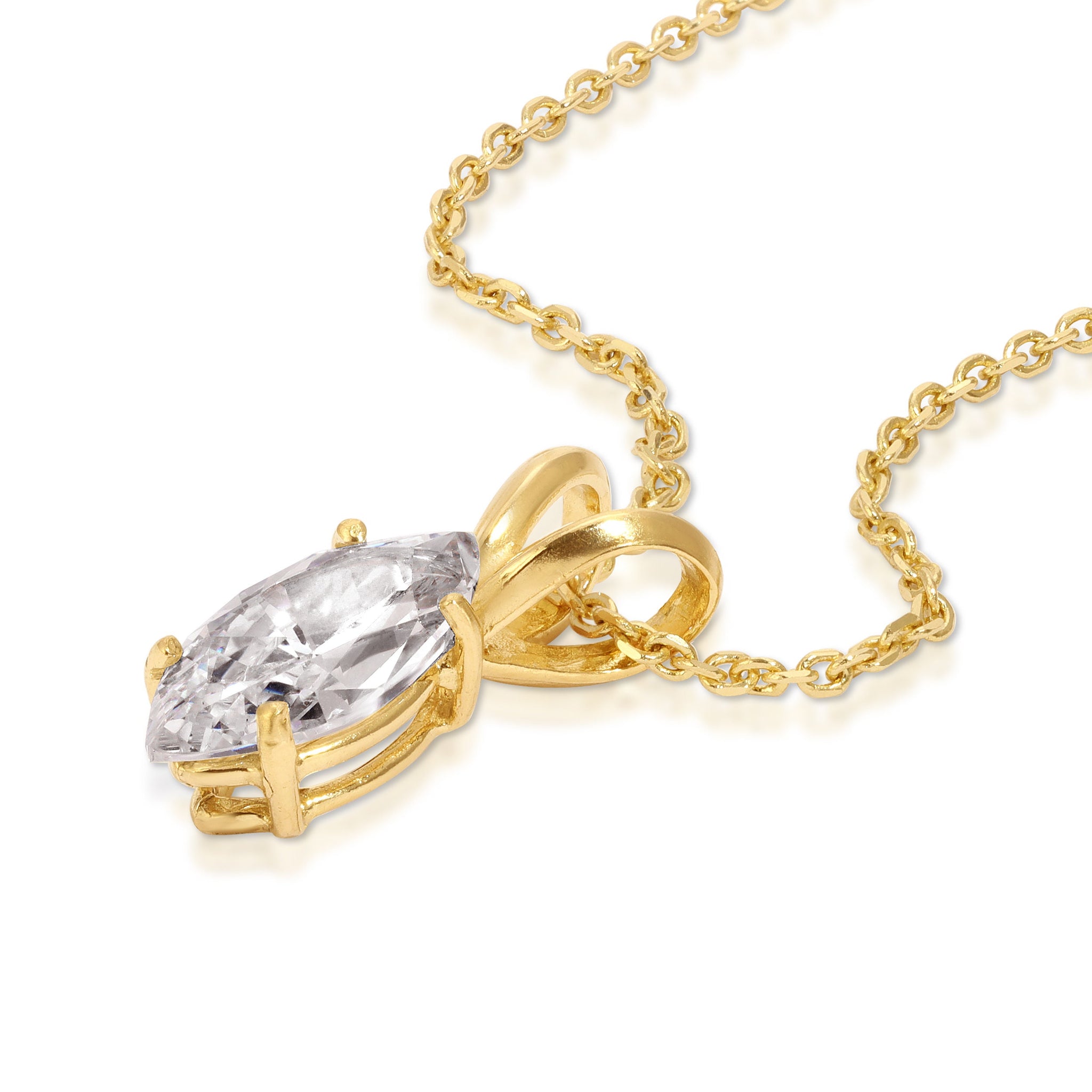 1 ct  cut Brilliant Marquise Cut Solitaire Designer Genuine Flawless Clear Simulated Diamond 14K Yellow Gold Pendant with 18" Chain