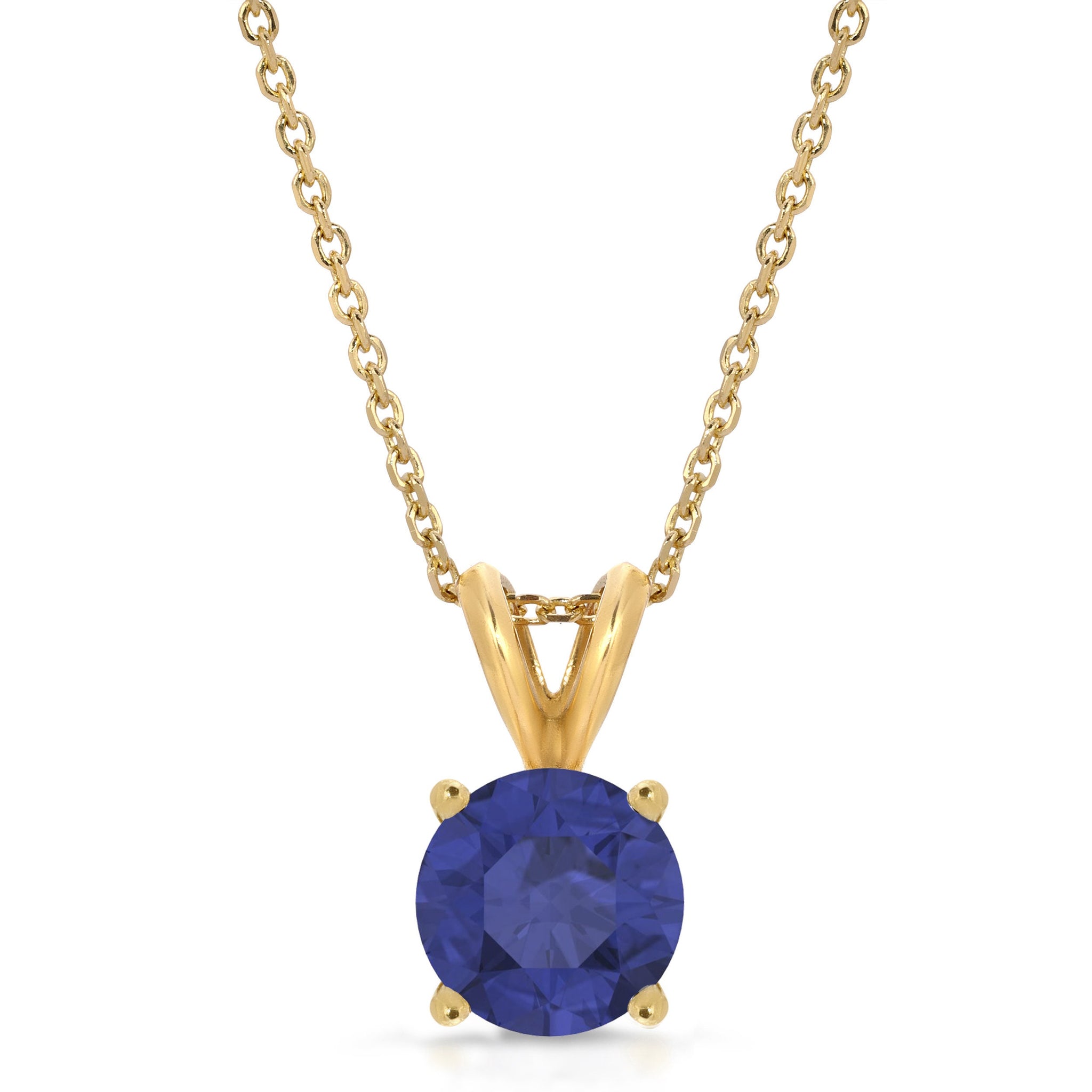 1 ct Brilliant Round Cut Solitaire Designer Genuine Flawless Blue Sapphire Simulated Diamond 14K Yellow Gold Pendant with 18" Chain