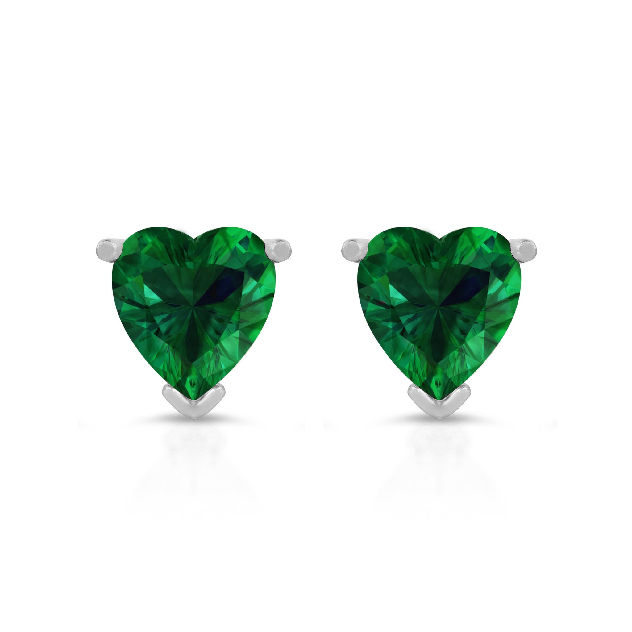 3 Ct Brilliant Heart Cut Solitaire Studs Green Emerald Simulated Earrings 14k Solid White Gold Push Back