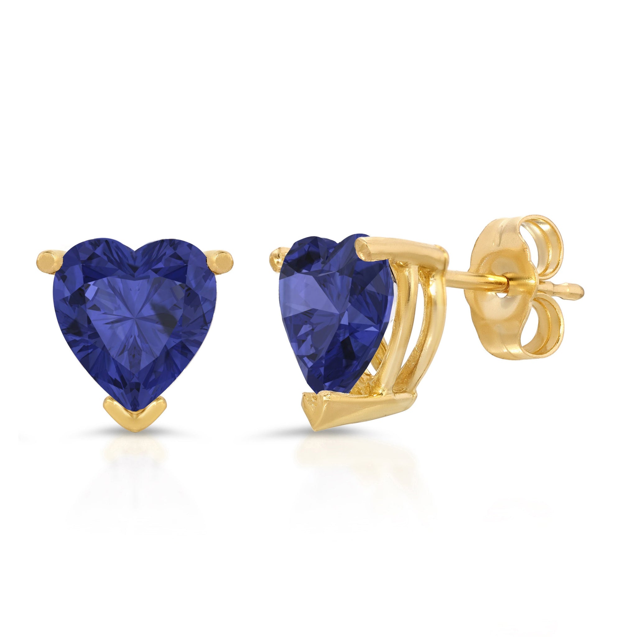 1 Ct Brilliant Heart Cut Solitaire Studs Genuine Flawless Blue Sapphire Simulated Earrings 14k Solid Yellow Gold Push Back