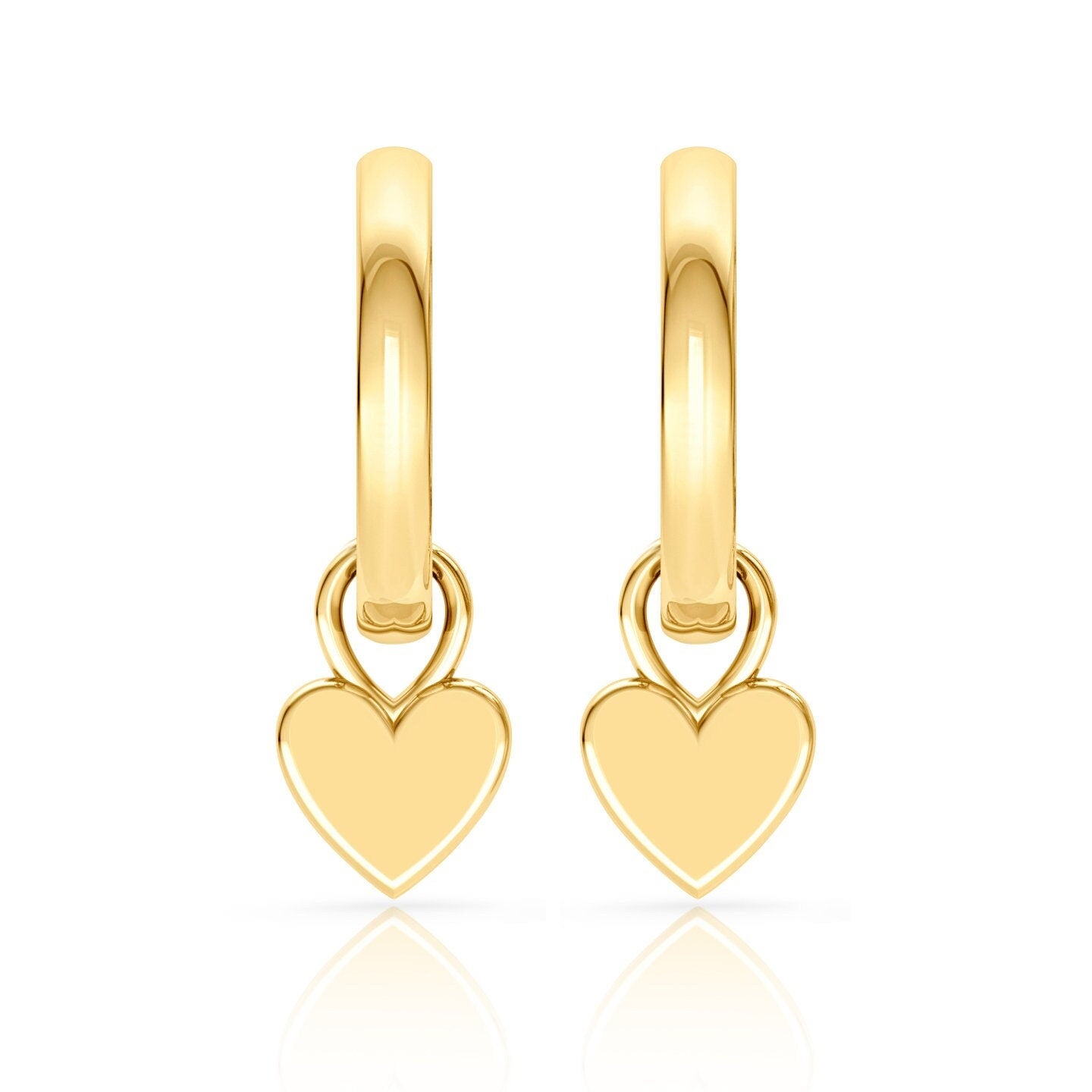 Dangle drop heart earrings 14k Yellow Gold