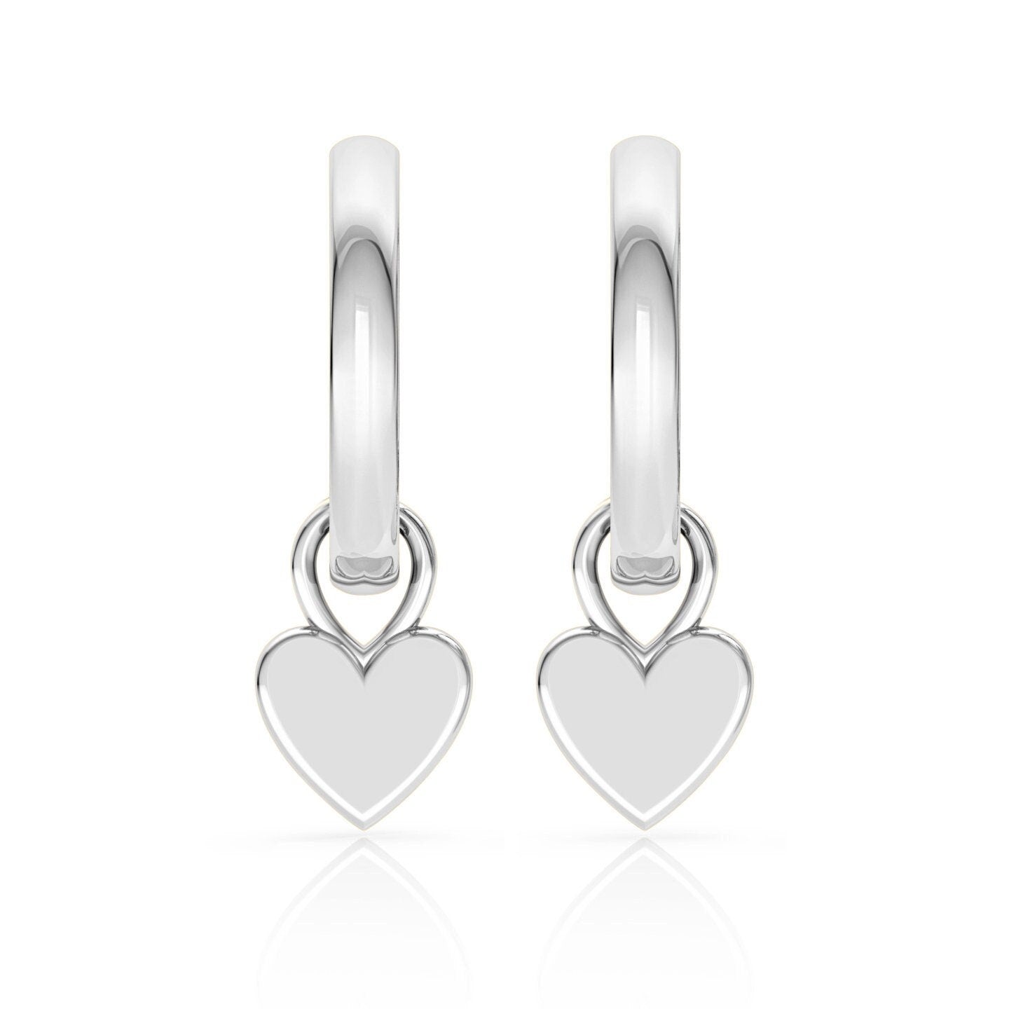 Dangling Heart Earrings in 14k White Gold