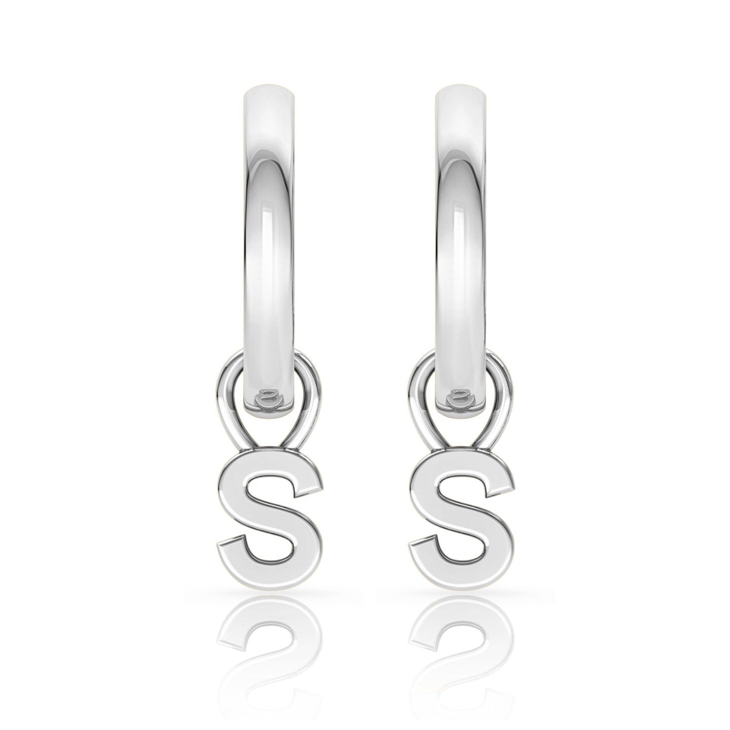 Dangle drop Initial earrings 14k White Gold