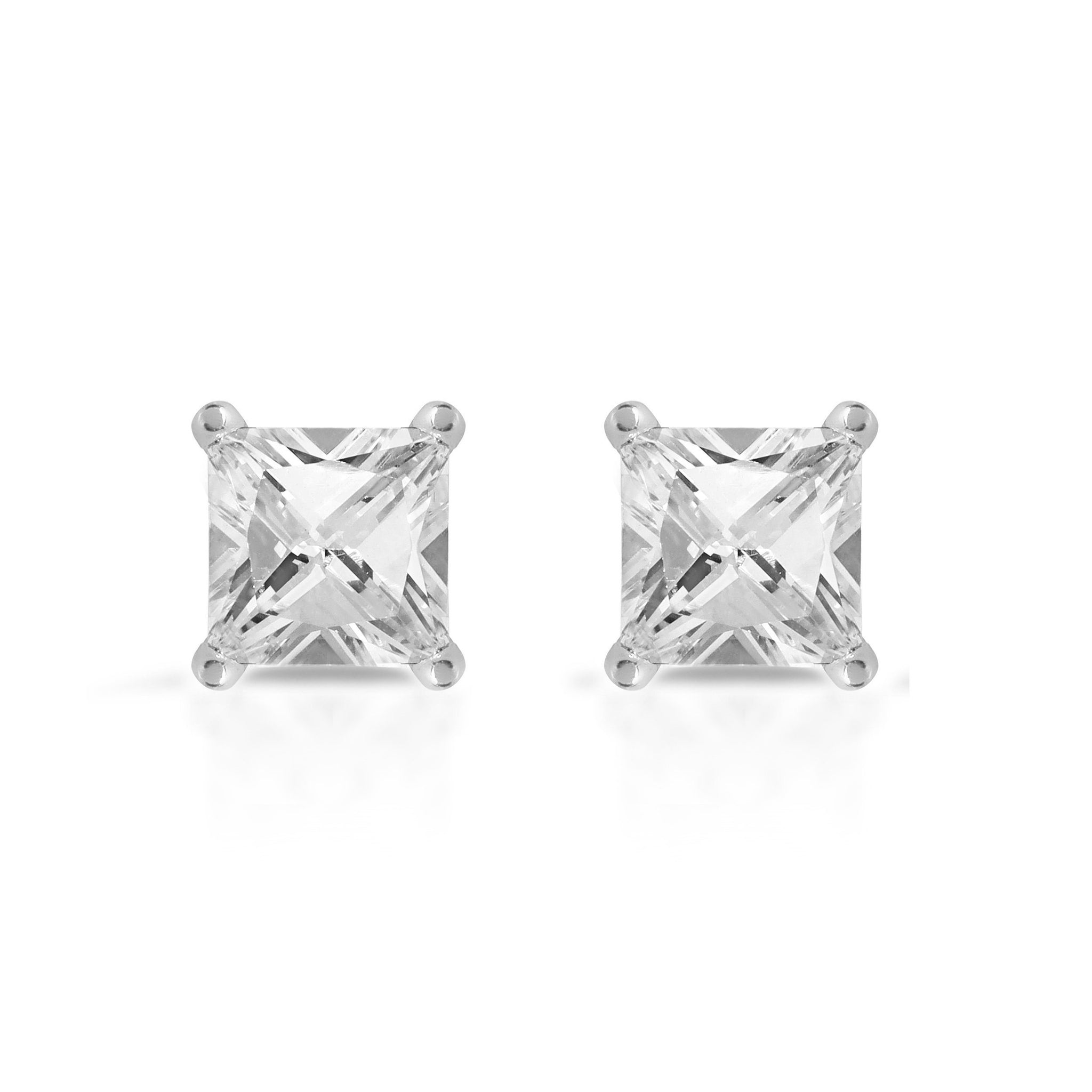 3ct Brilliant Princess Cut Studs Designer Genuine Flawless Clear Simulated Diamond 14K White Gold Earrings Push back