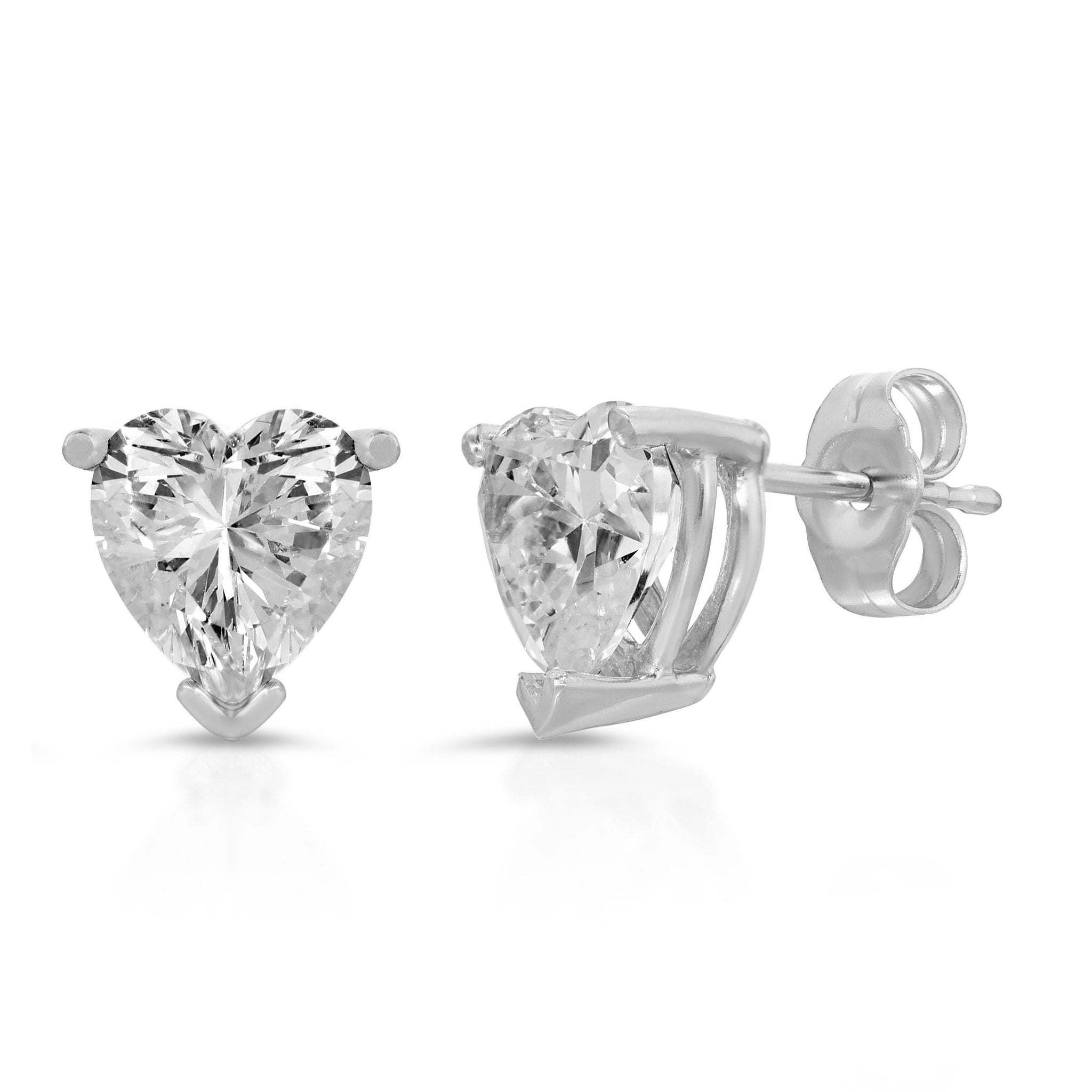 1ct Brilliant Heart Cut Studs Designer Genuine Flawless Clear Simulated Diamond 14K White Gold Earrings Push Back