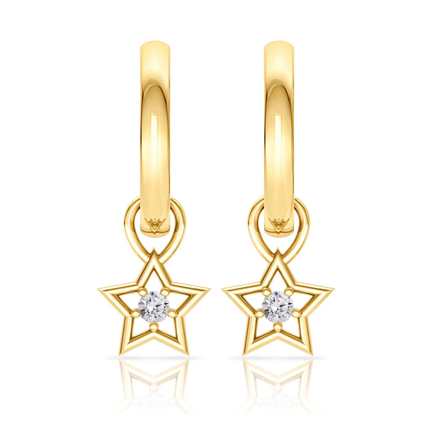 Dangle drop earrings star simulated diamond14k Yellow Gold