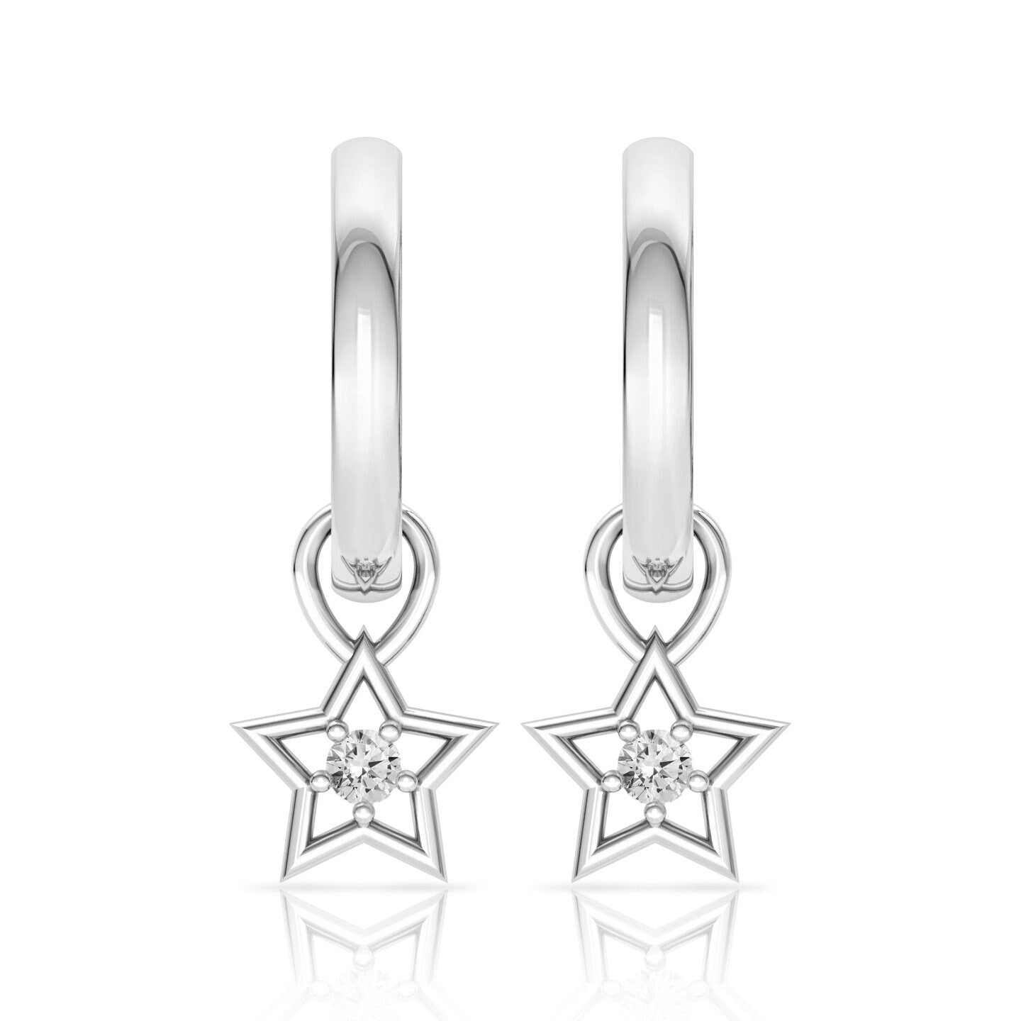 Dangle drop star simulated diamond earrings 14k white gold