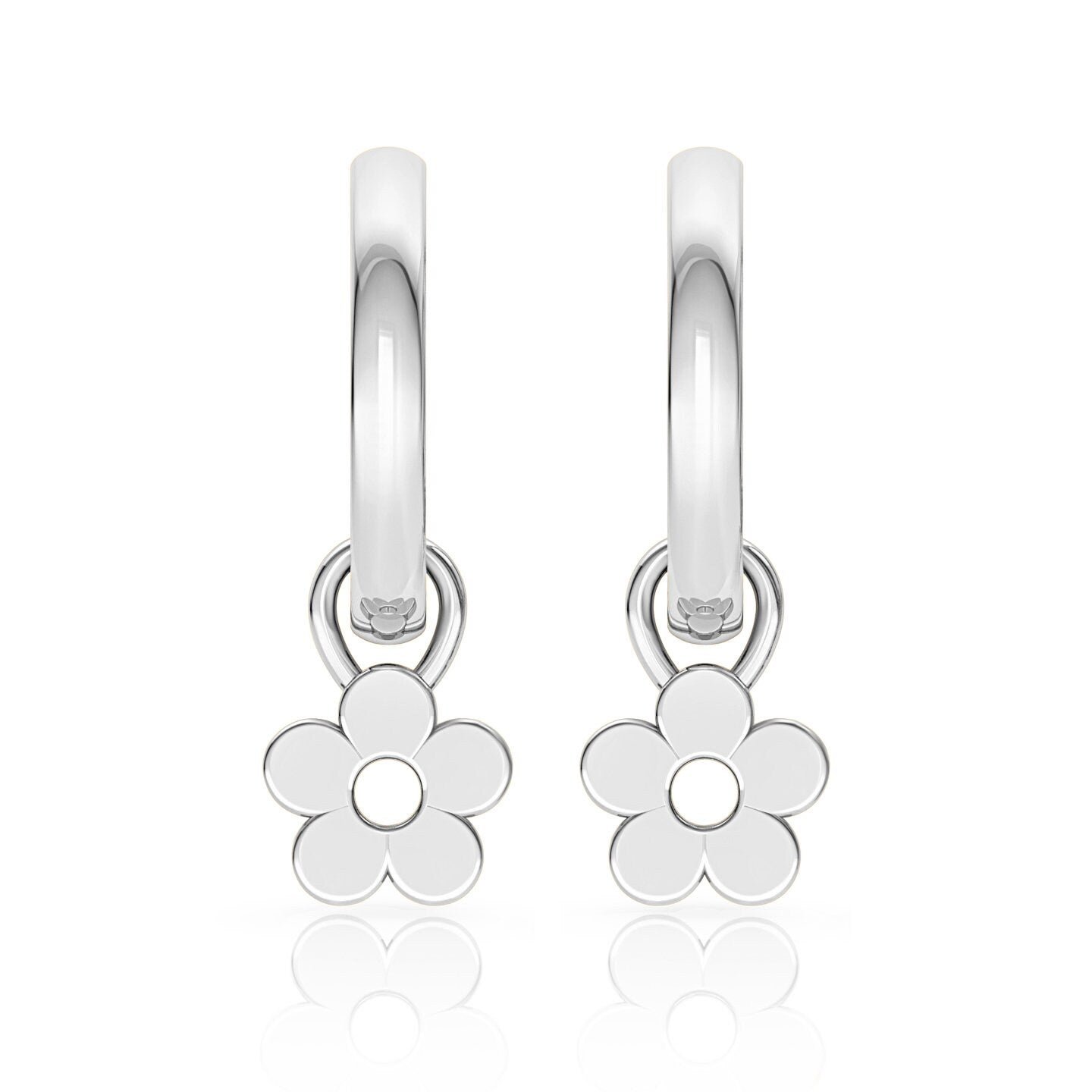 Dangle drop flower earrings 14k white gold