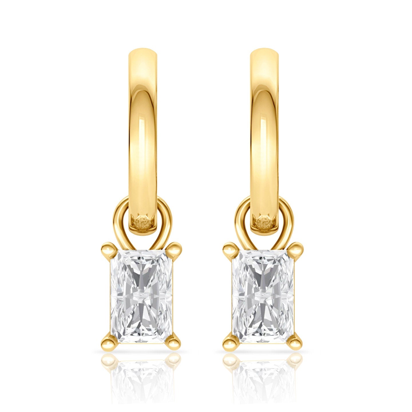 Dangle drop emerald simulated diamond earrings 14k Yellow Gold