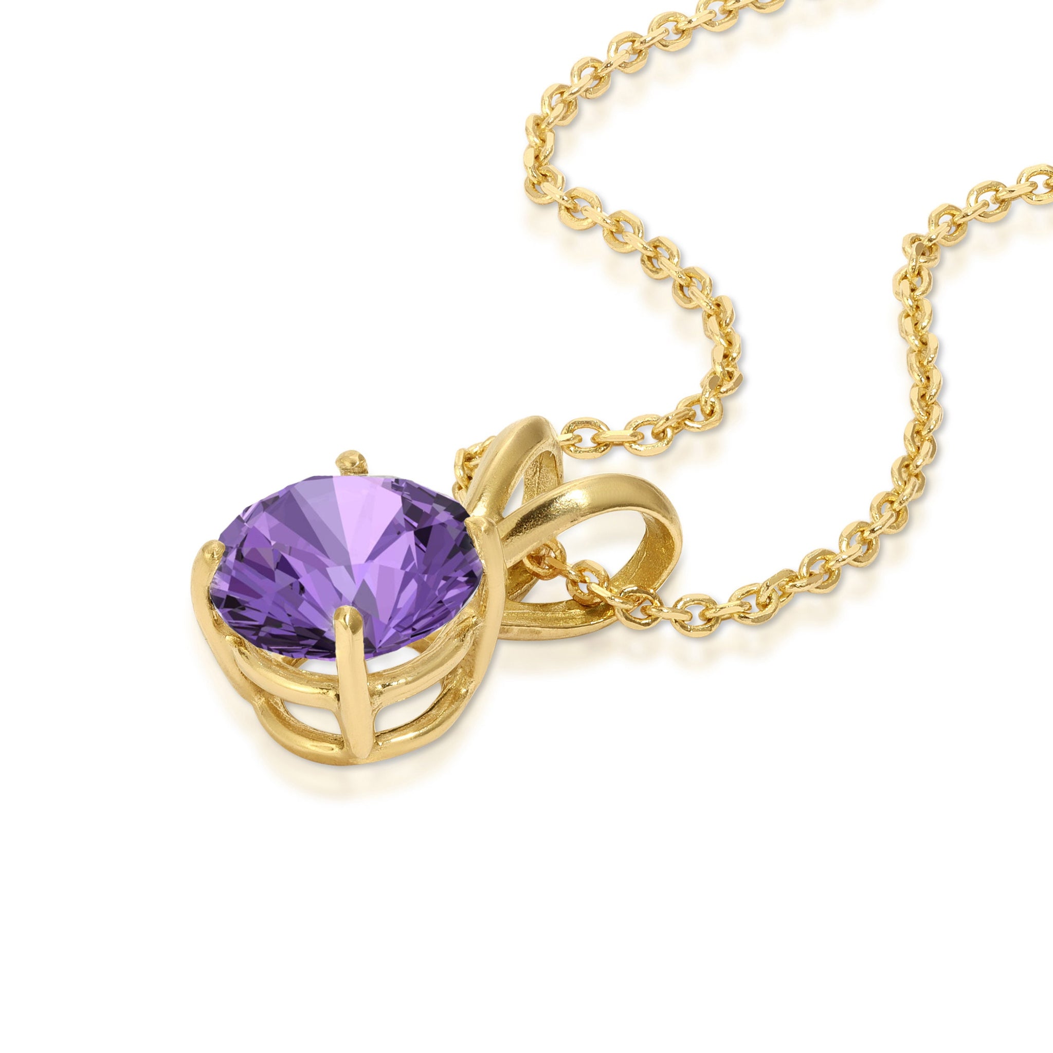 1 ct Brilliant Round Cut Solitaire Designer Genuine Flawless Purple Amethyst Simulated Diamond 14K Yellow Gold Pendant with 18" Chain