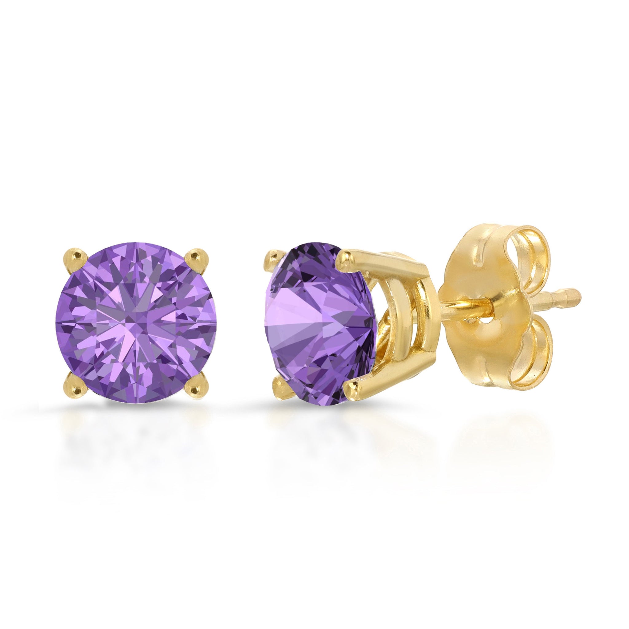 0.20ct Brilliant Round Cut Studs Designer Genuine Flawless Purple Amethyst Simulated Diamond 14K Yellow Gold Earrings Push back