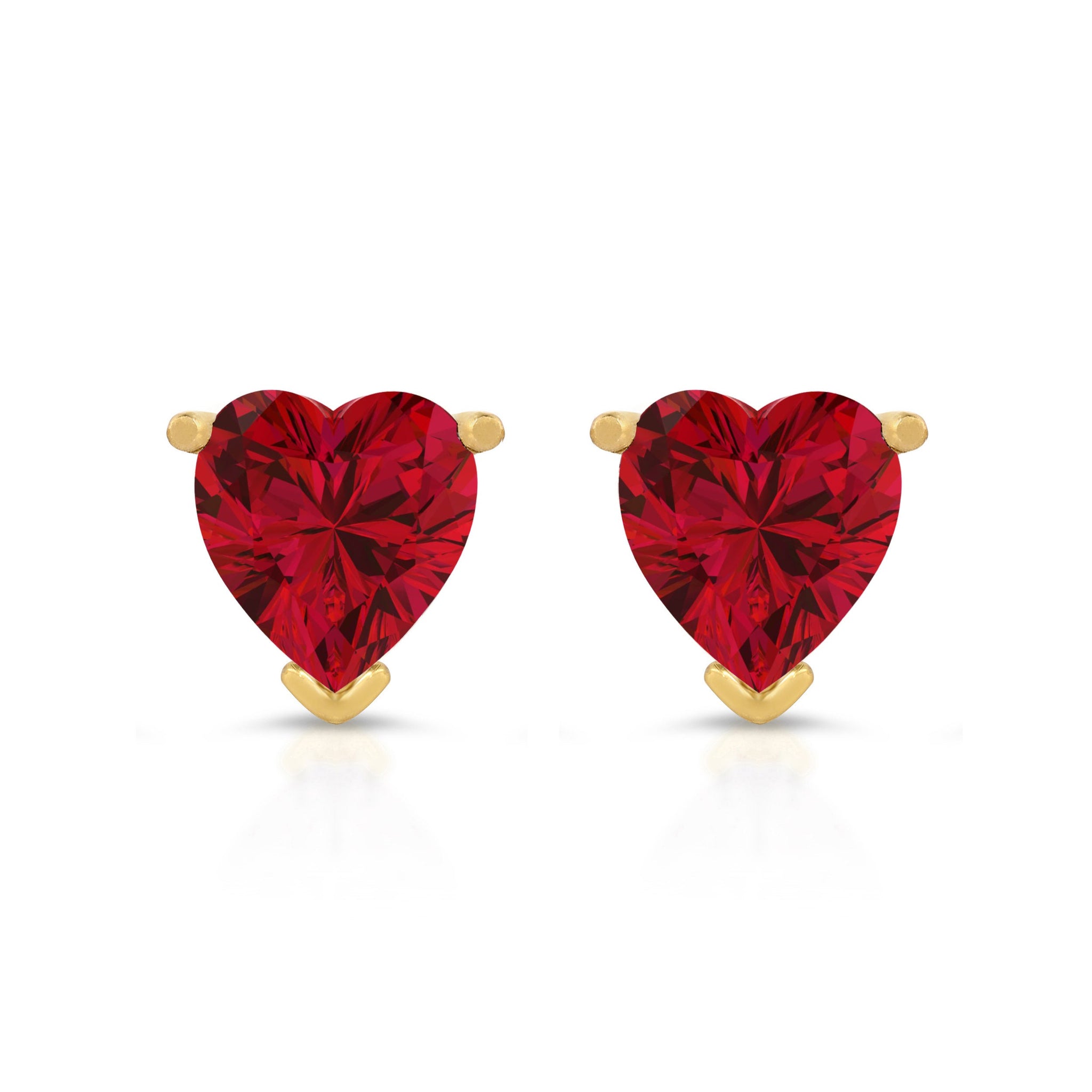 1 Ct Brilliant Heart Cut Solitaire Studs Ideal VSS1 Red Ruby Simulated Diamond Earrings 14k Solid Yellow Gold Push Back