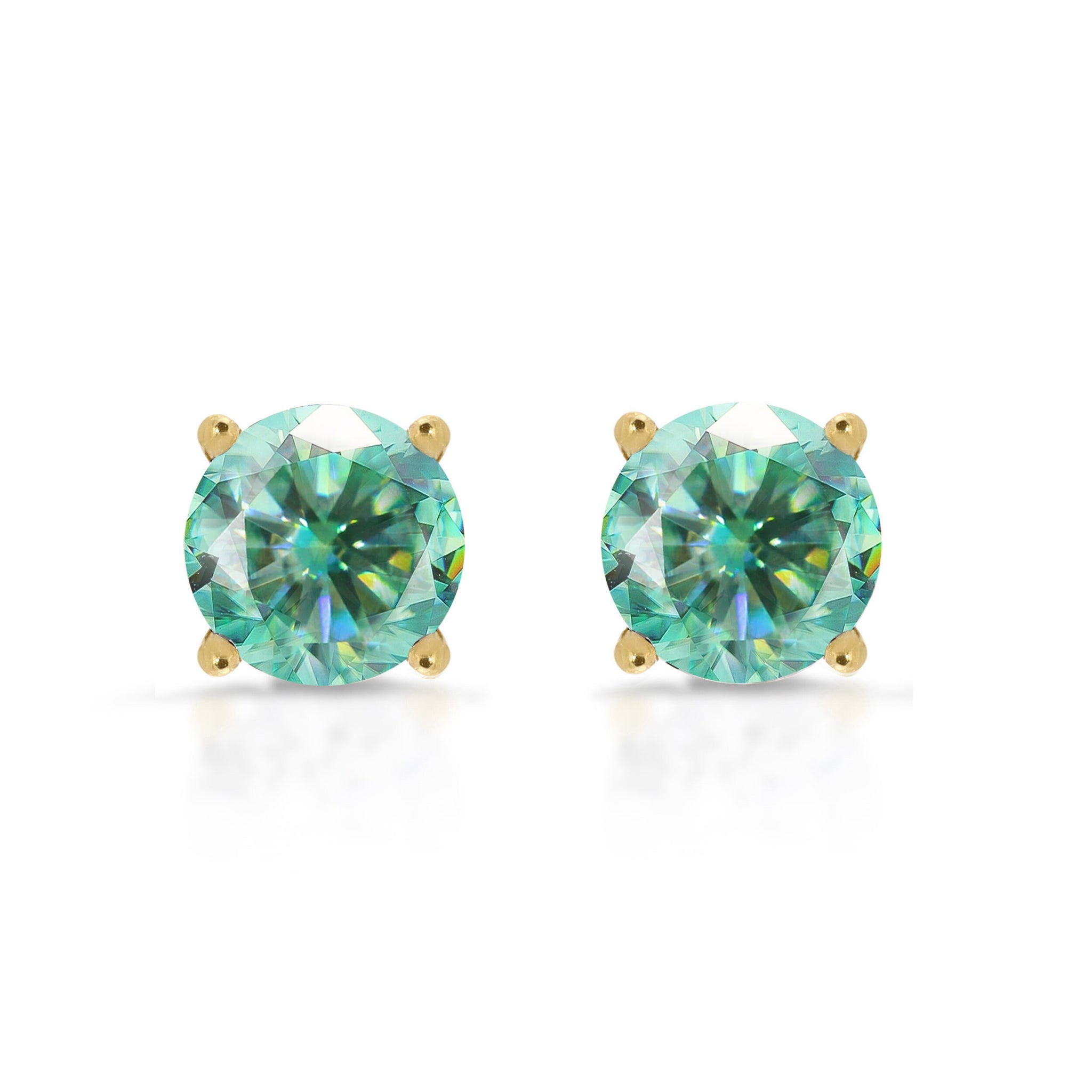 0.50ct Brilliant Round Cut Studs Designer Ideal VVS1 Blue Green Moissanite Studs 14K Yellow Gold Earrings Push back