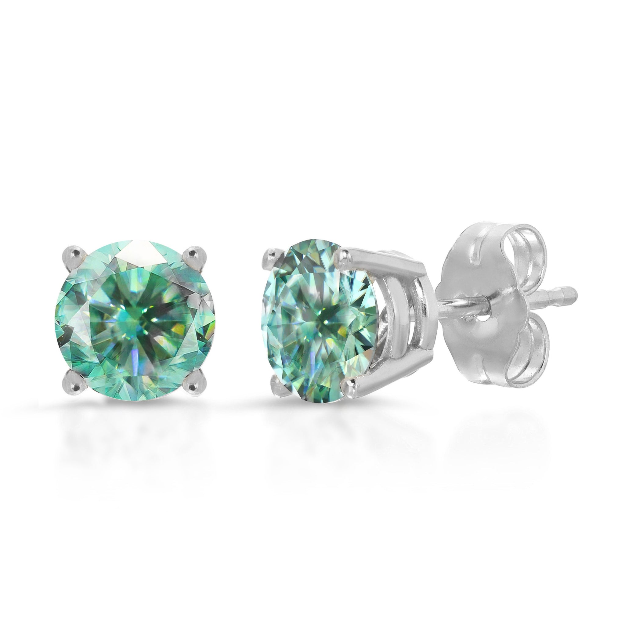 0.50ct Brilliant Round Cut Studs Designer Ideal VVS1 Blue Green Moissanite Studs 14K White Gold Earrings Push back