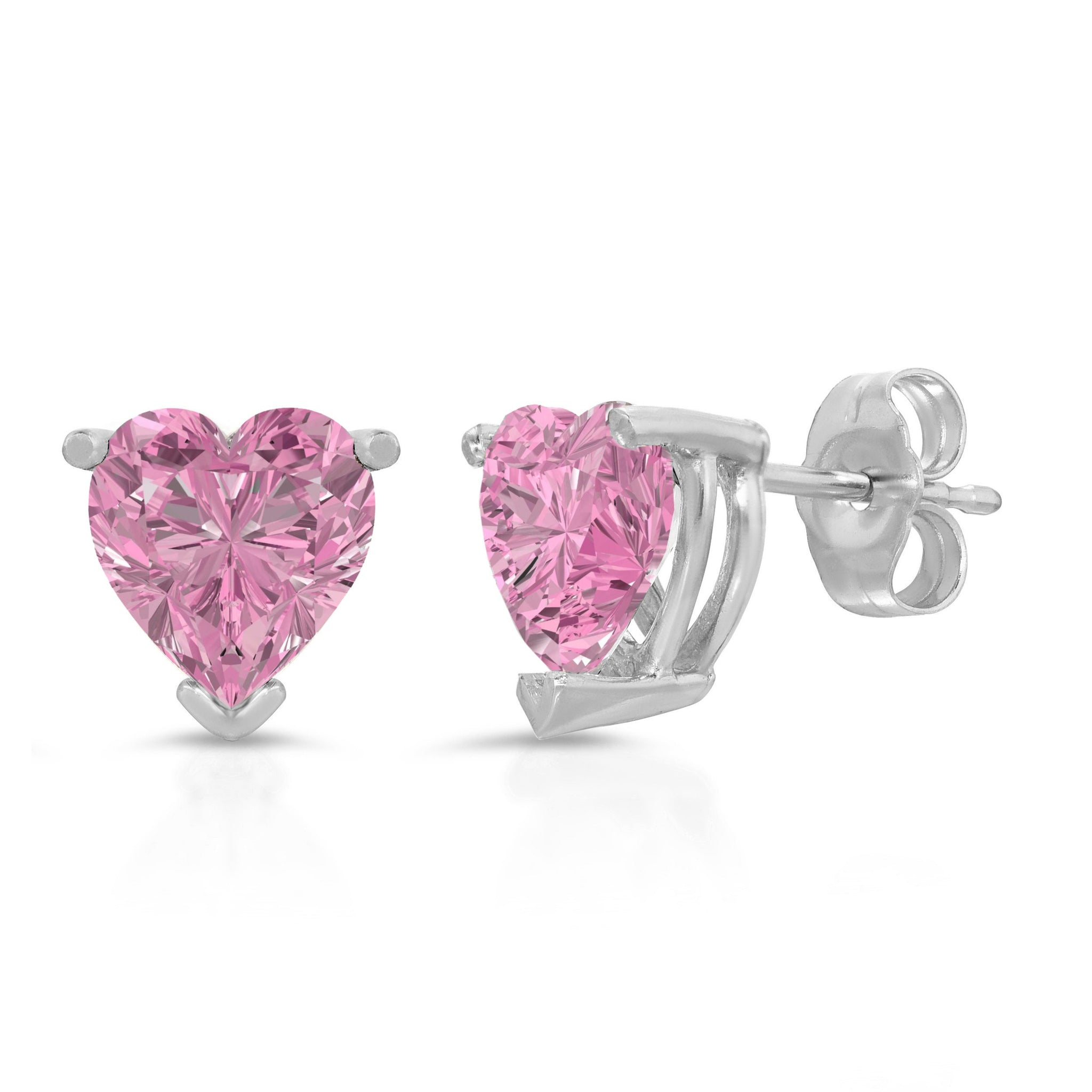 1 Ct Brilliant Heart Cut Solitaire Studs Ideal VSS1 Pink Simulated Diamond Earrings 14k Solid White Gold Push Back