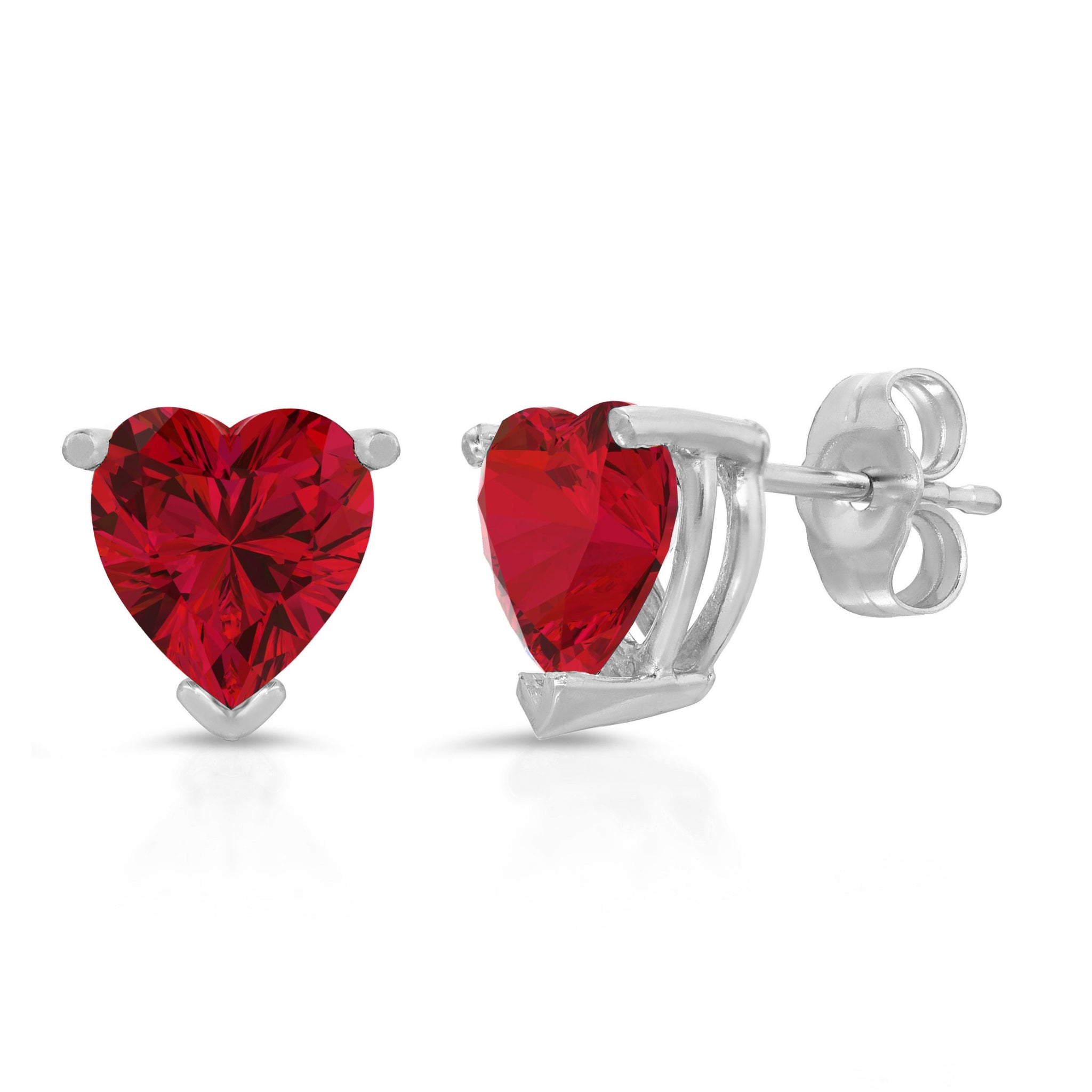 3 Ct Brilliant Heart Cut Solitaire Studs Ideal VSS1 Red Ruby Simulated Diamond Earrings 14k Solid White Gold Push Back