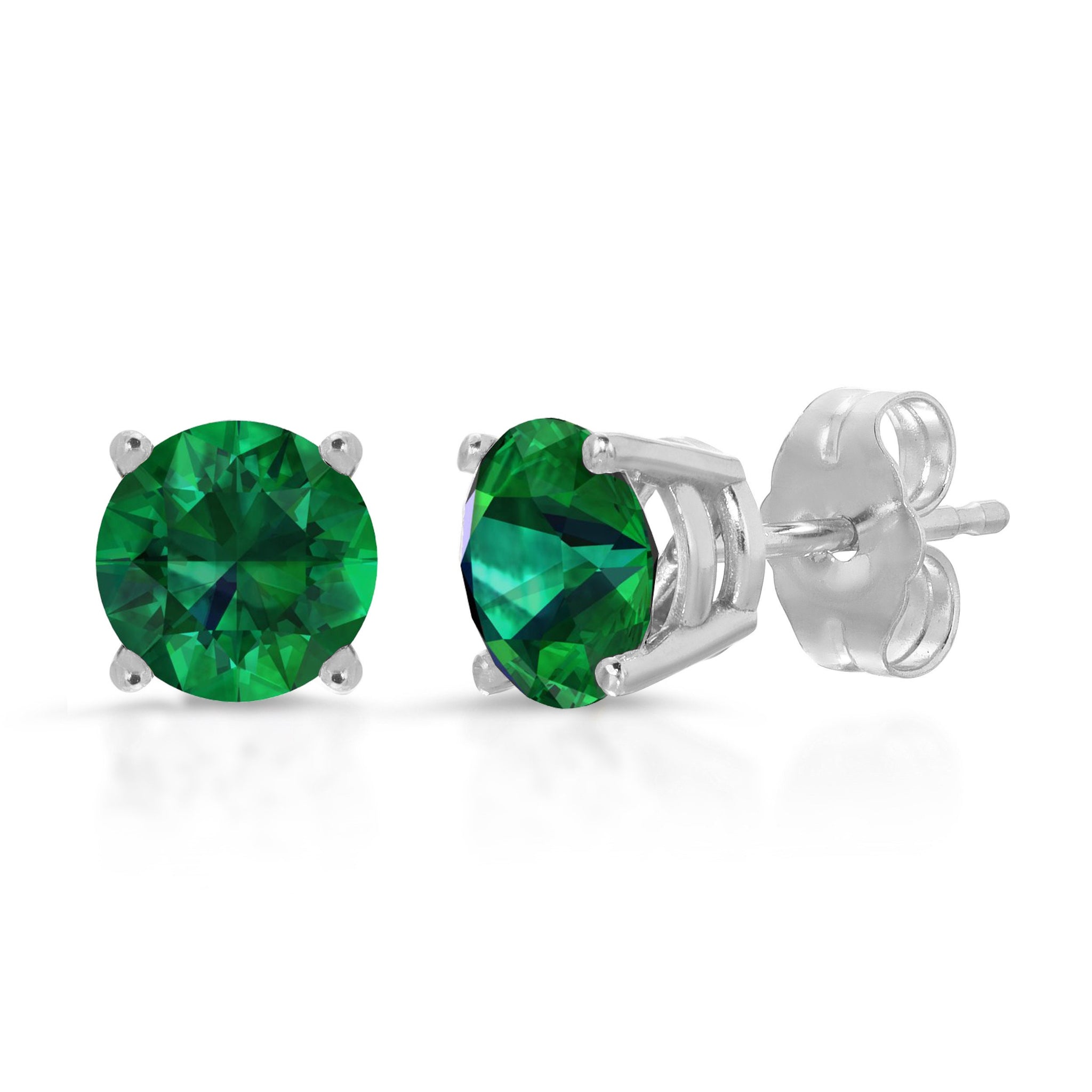 0.50ct Brilliant Round Cut Studs Designer Genuine Flawless Green Emerald Simulated Diamond 14K White Gold Earrings Push back