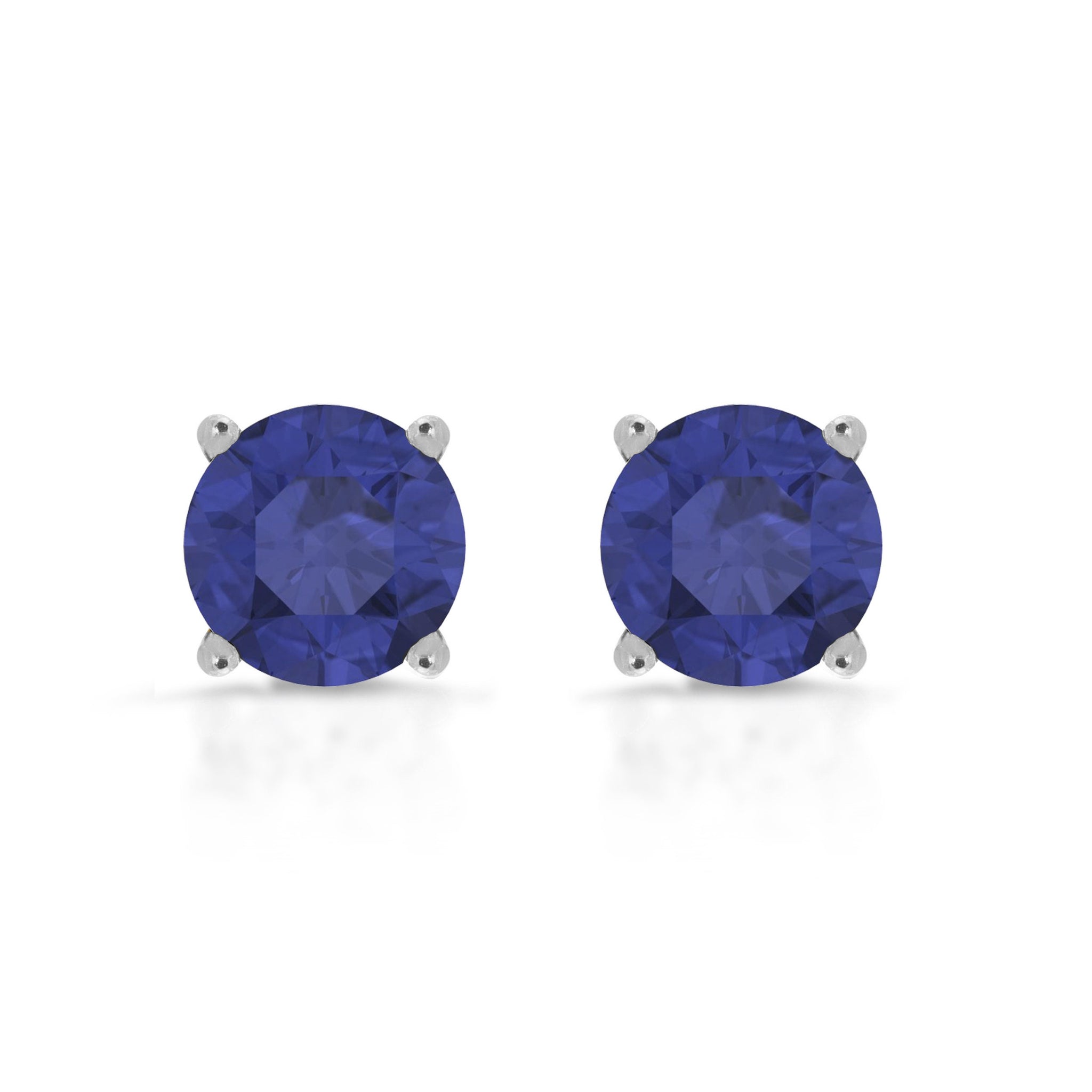 4ct Brilliant Round Cut Studs Designer Genuine Flawless Blue Sapphire Simulated Diamond 14K White Gold Earrings Push Back