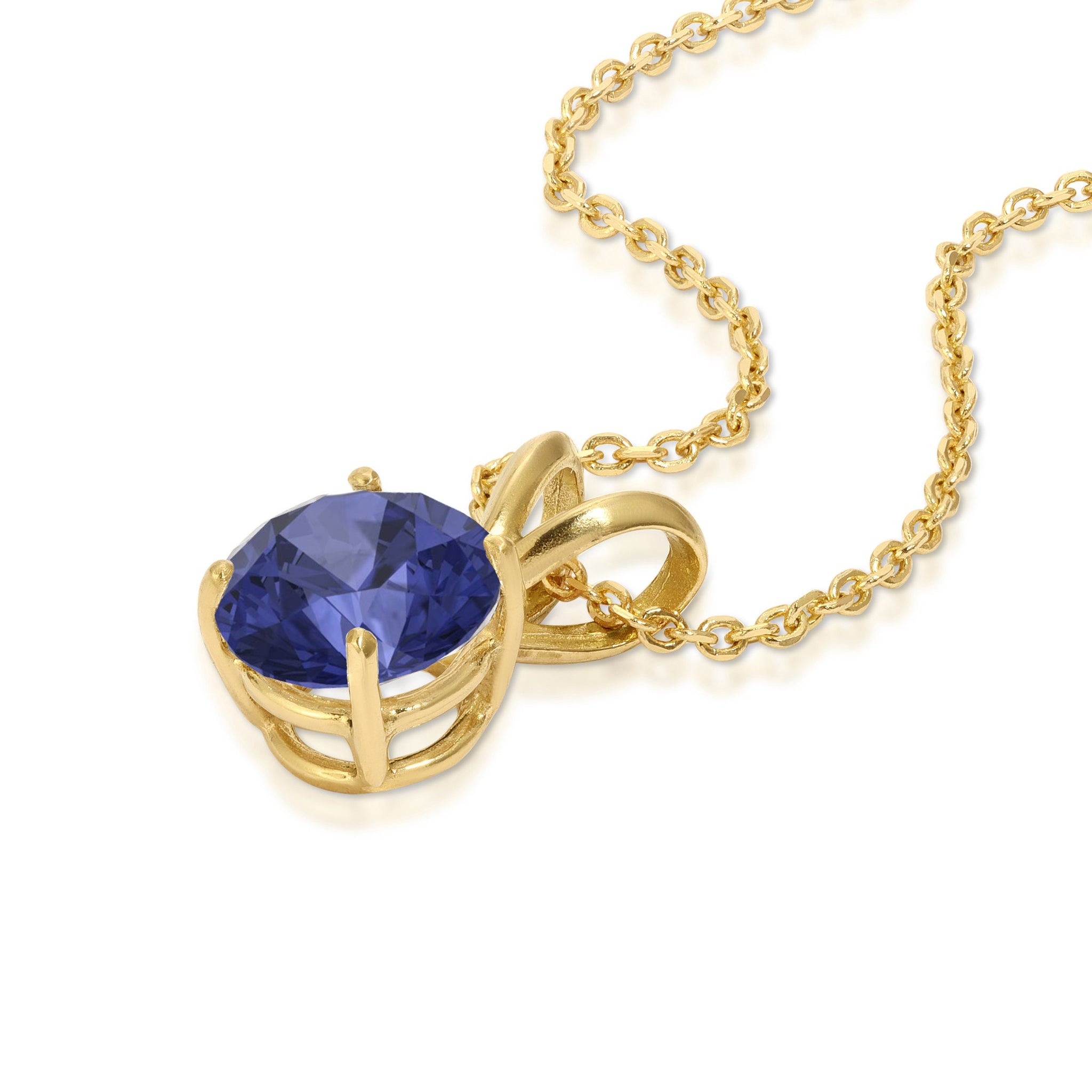 2.5ct Brilliant Round Cut Solitaire Designer Genuine Flawless Sapphire Blue Simulated Diamond 14K Yellow Gold Pendant with 18" Chain