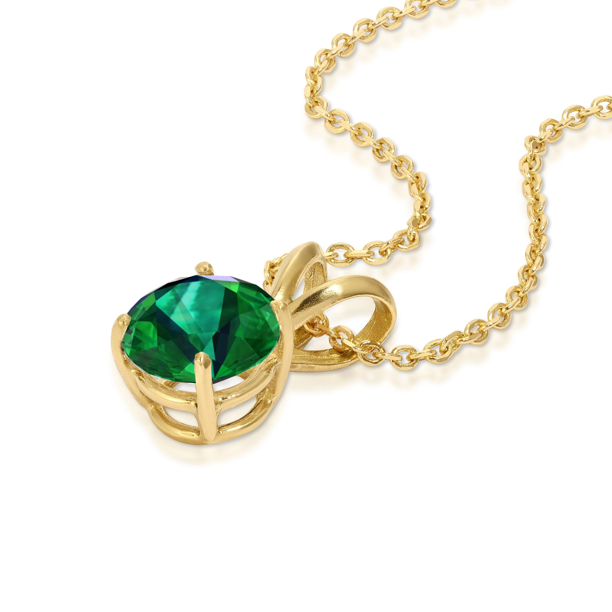 1 ct Brilliant Round Cut Solitaire Designer Genuine Flawless Green Emerald Simulated Diamond 14K Yellow Gold Pendant with 18" Chain