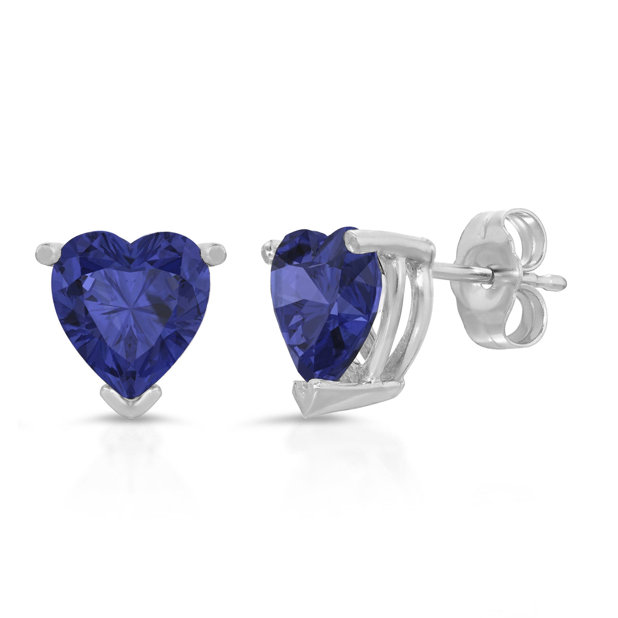 3 Ct Brilliant Heart Cut Solitaire Studs Blue Sapphire Simulated Earrings 14k Solid White Gold Push Back