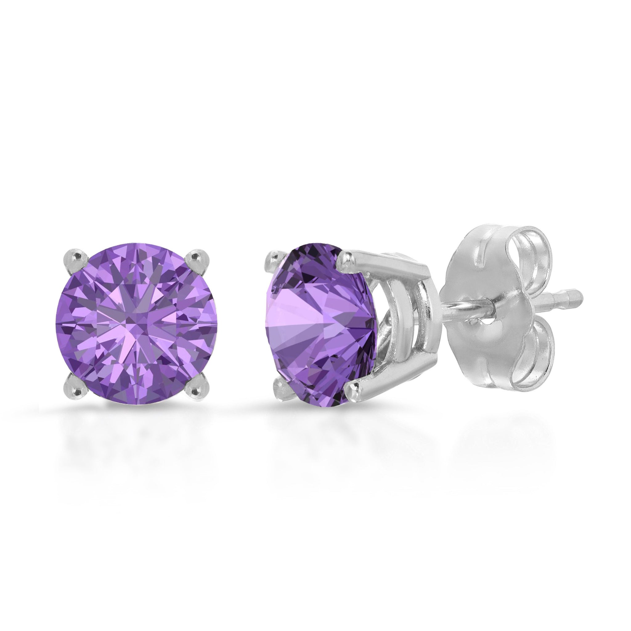 4ct Brilliant Round Cut Studs Designer Genuine Flawless Purple Amethyst Simulated Diamond 14K White  Gold Earrings Push Back