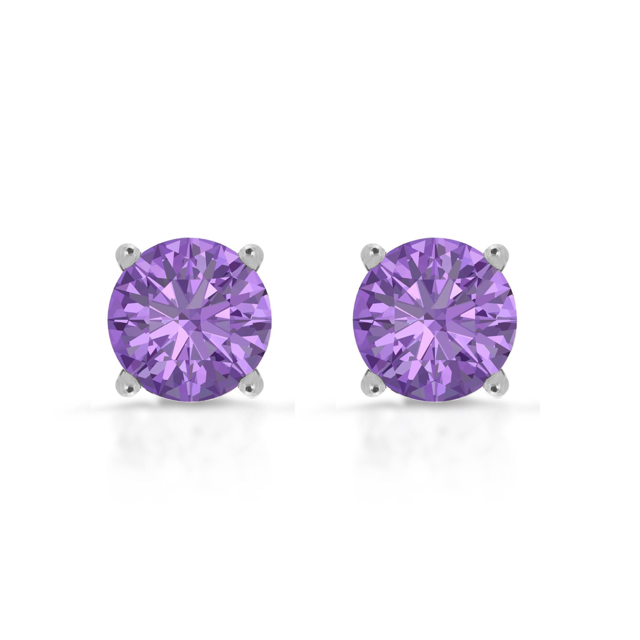 0.20ct Brilliant Round Cut Studs Designer Genuine Flawless Purple Amethyst Simulated Diamond 14K White Gold Earrings Push back