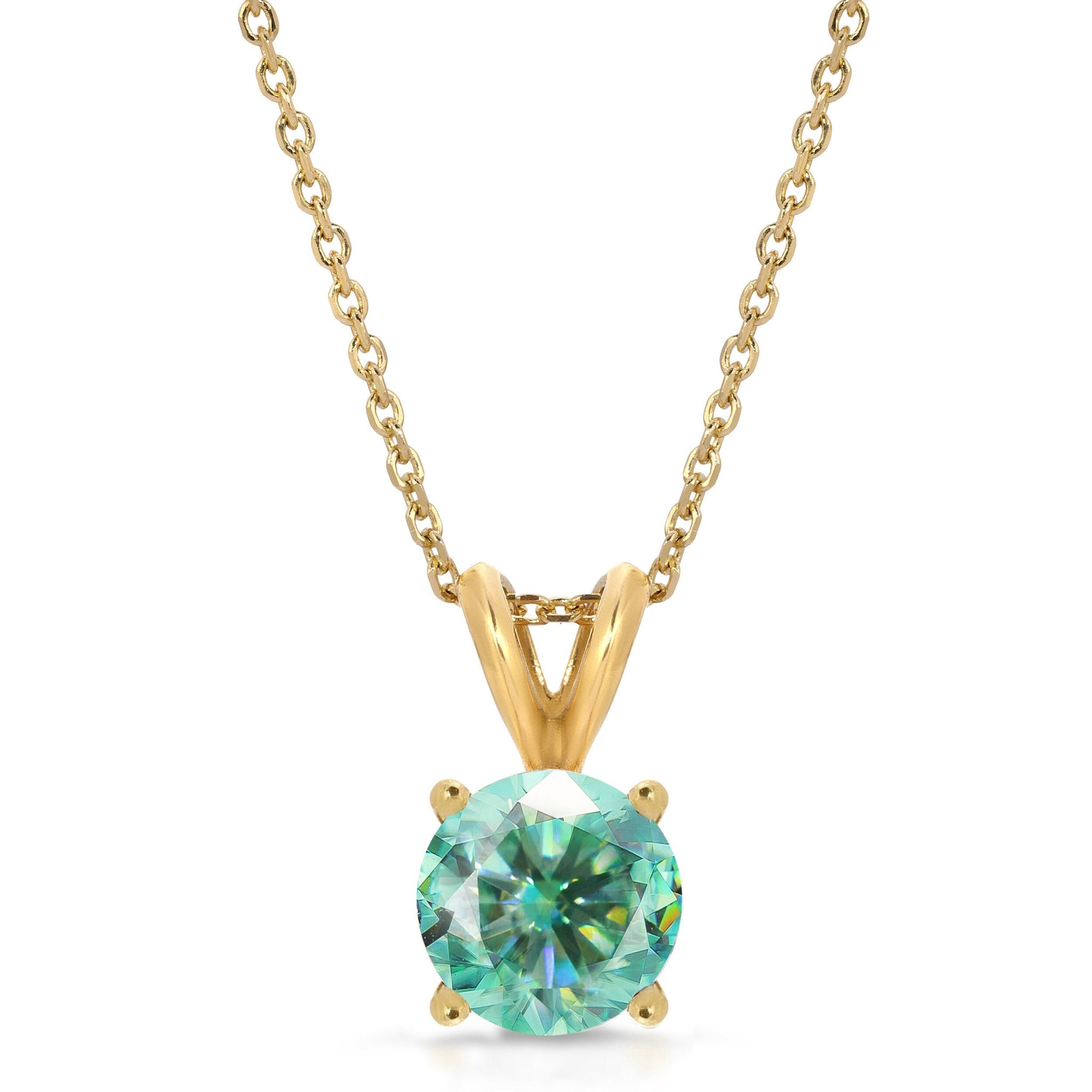 1 ct Brilliant Round Cut Ideal VVS1 Blue Green Moissanite Studs 14K Yellow  Gold Pendant with 18
