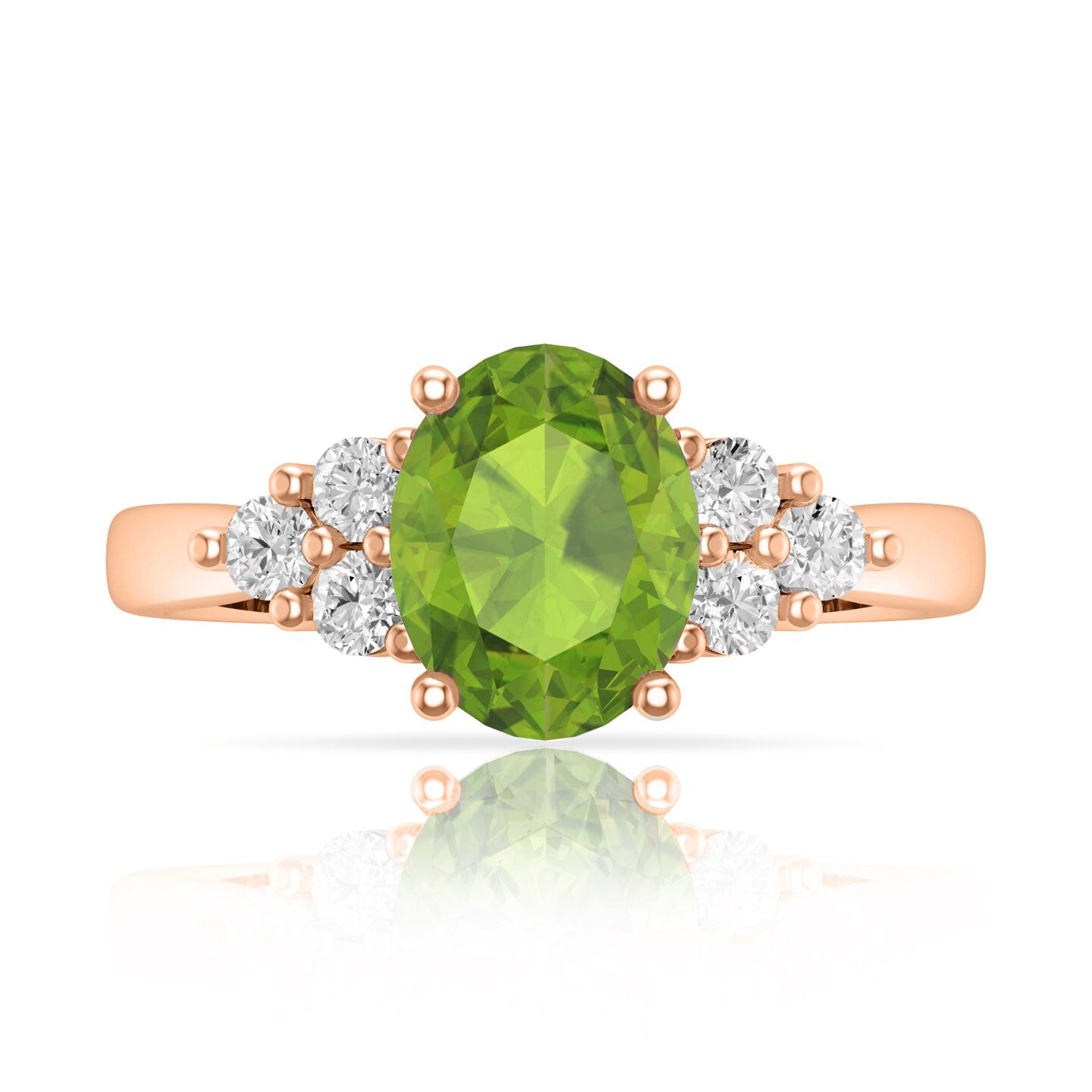 1.20ct Genuine Flawless Natural Peridot Brilliant Oval and Round Cut Simulated Diamonds Designer Ring 14k Rose Gold